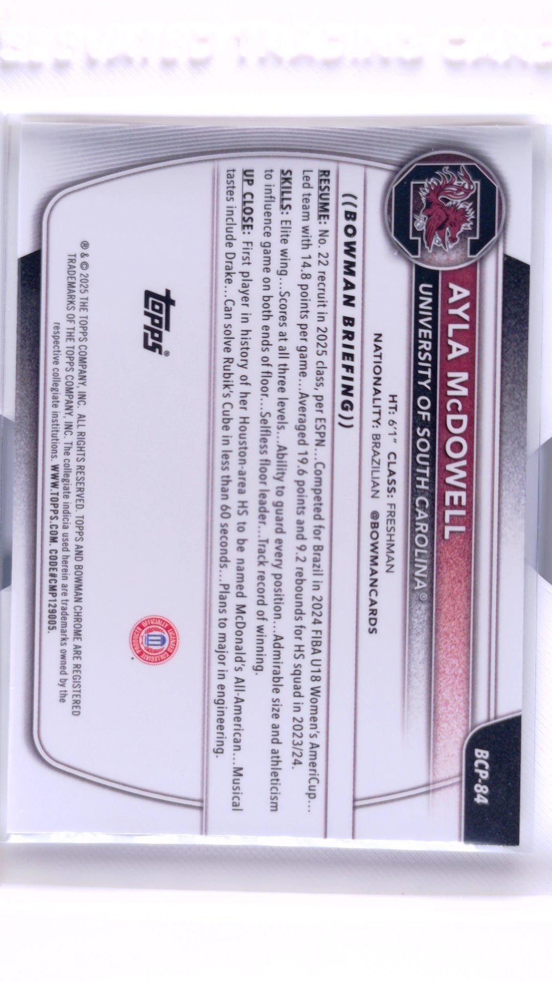 #BCP-84 Ayla McDowell Chrome Prospects - back