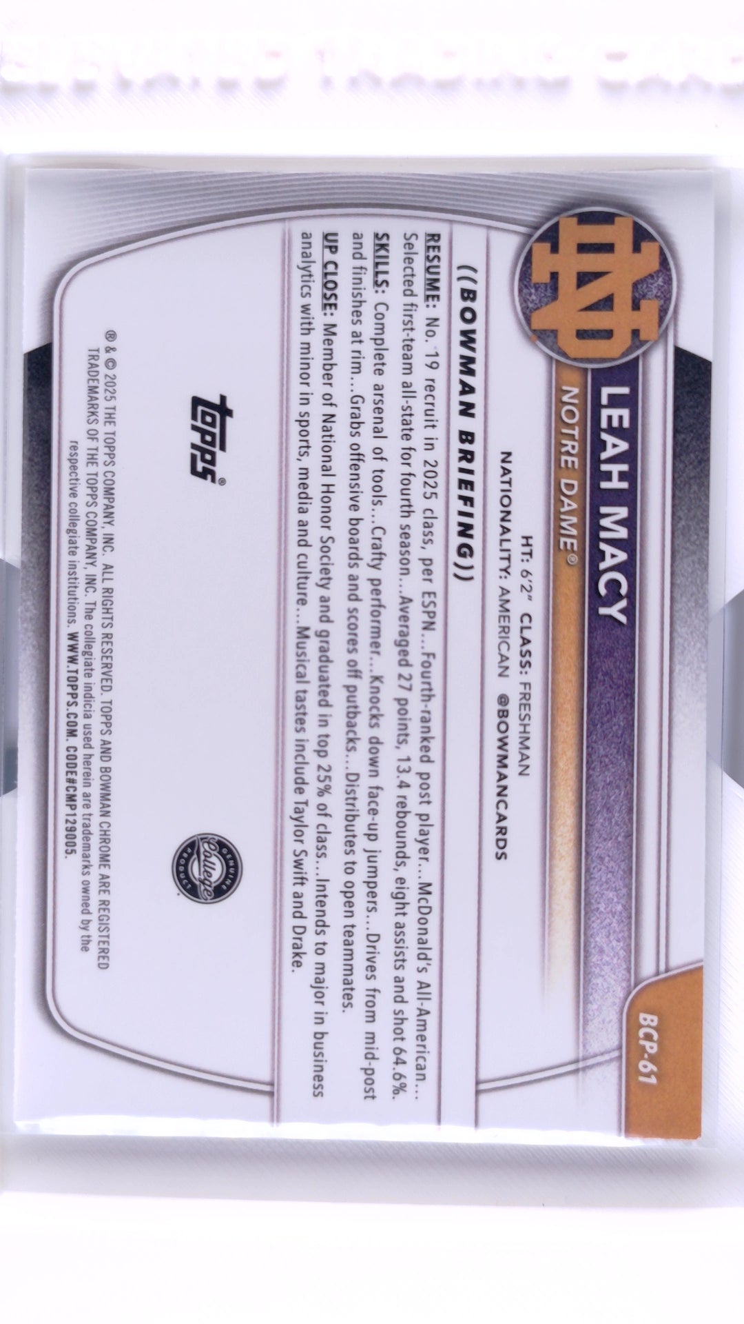 #BCP-61 Leah Macy Chrome Prospects - back