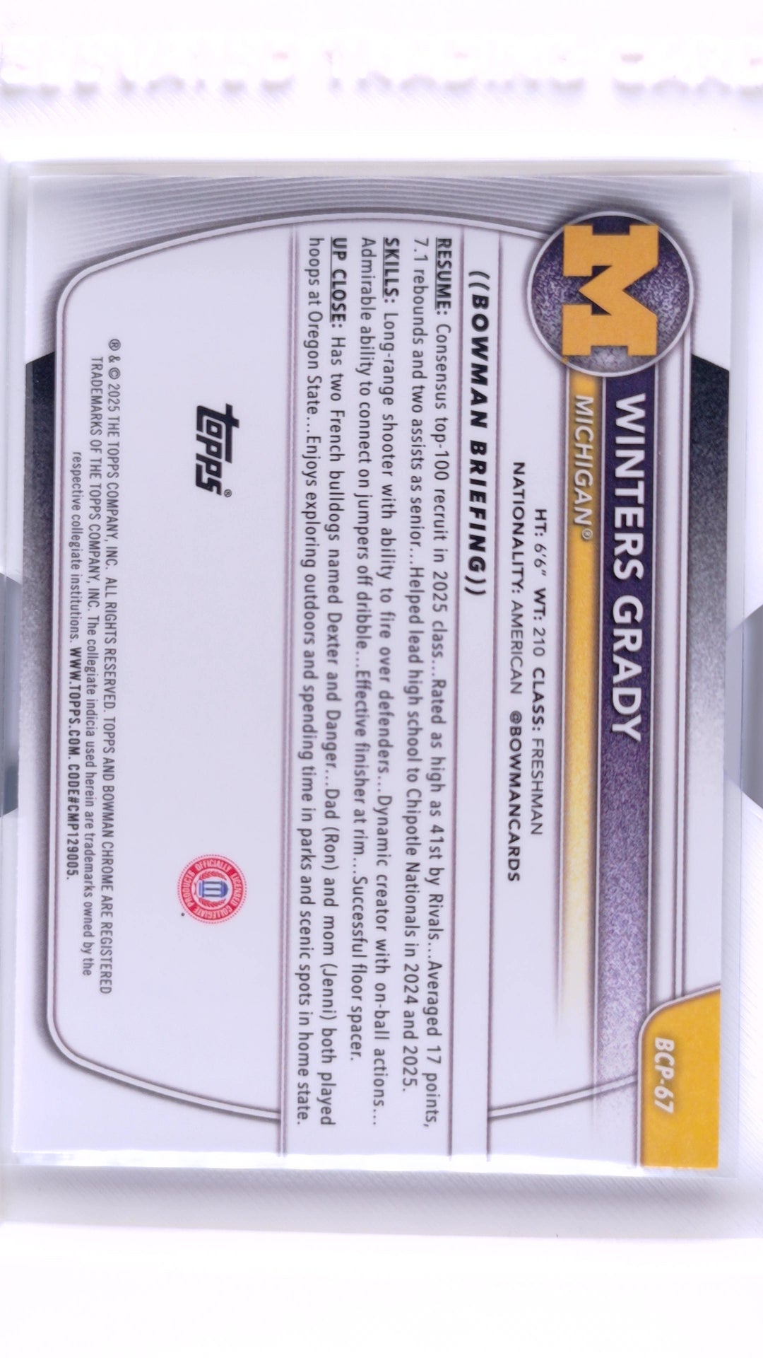 #BCP-67 Winters Grady Chrome Prospects - back
