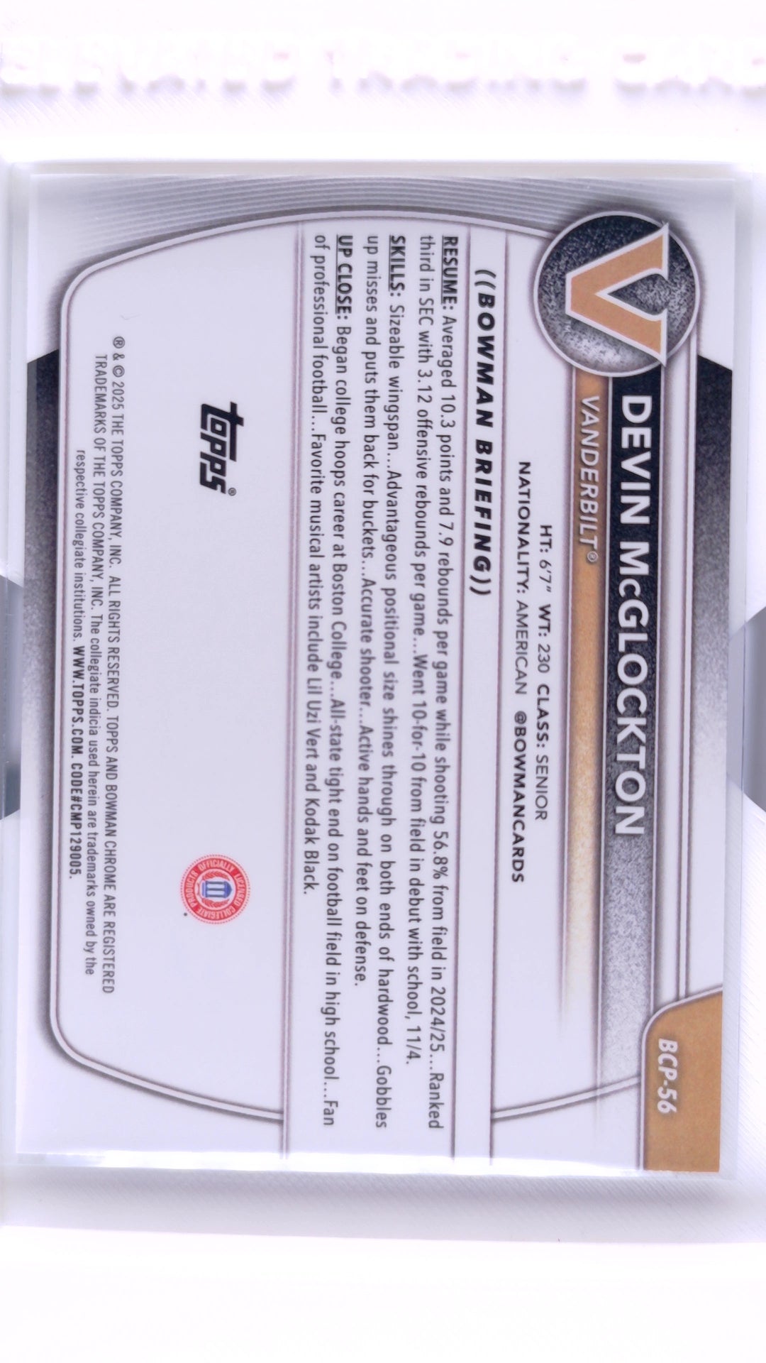 #BCP-56 Devin McGlockton Chrome Prospects - back