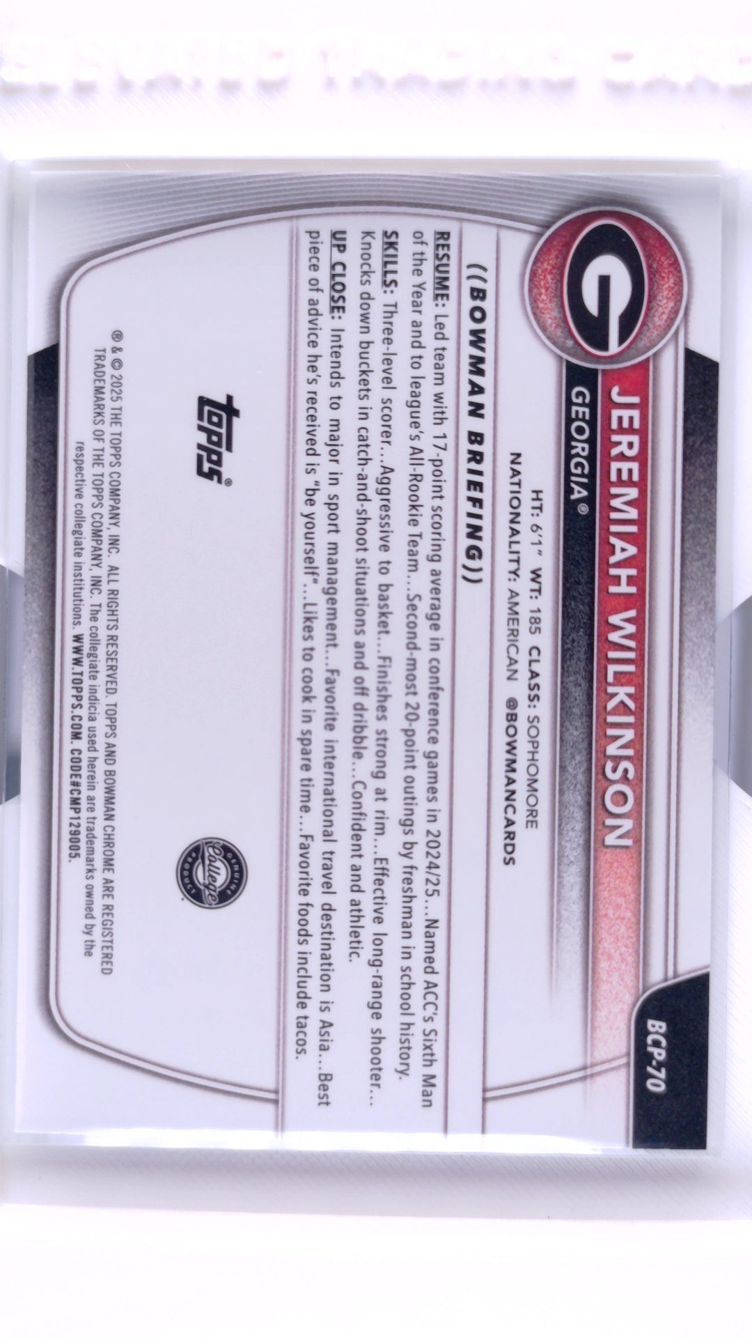 #BCP-70 Jeremiah Wilkinson Chrome Prospects - back