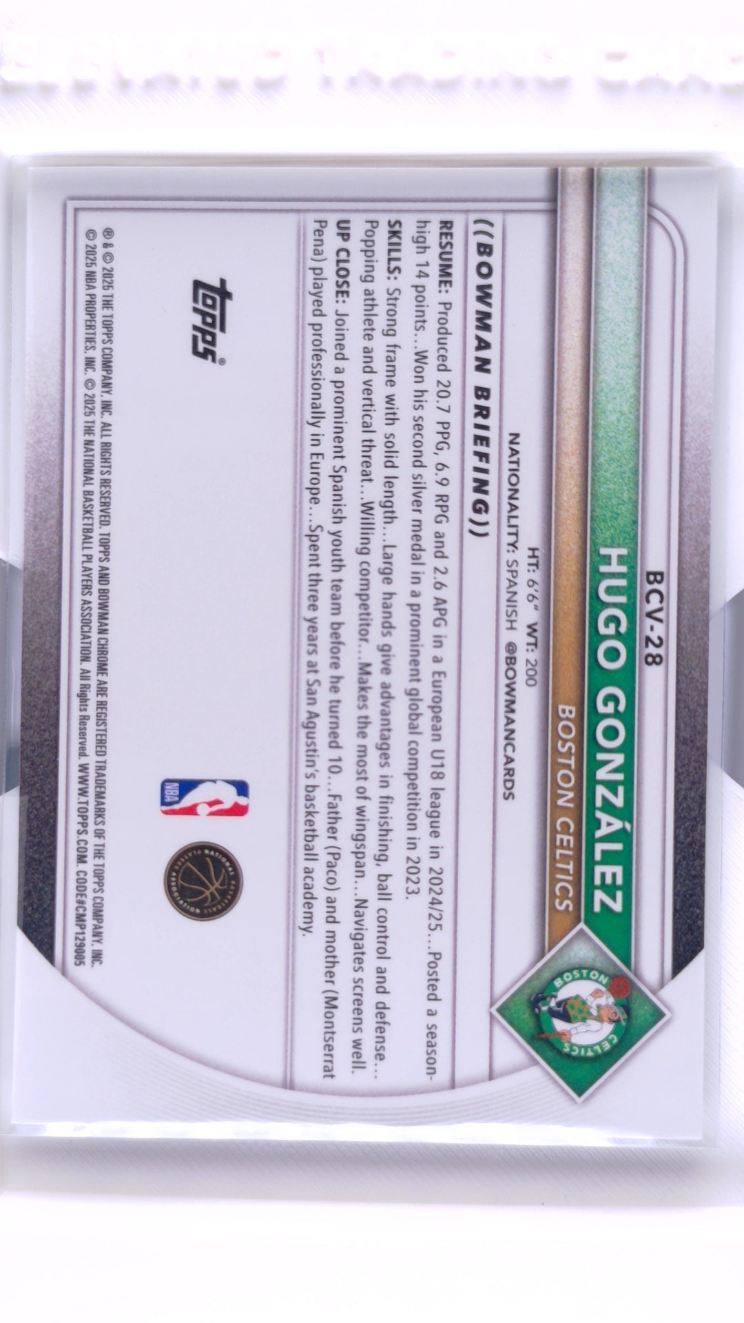 #BCV-28 Hugo González Rookie Chrome - back