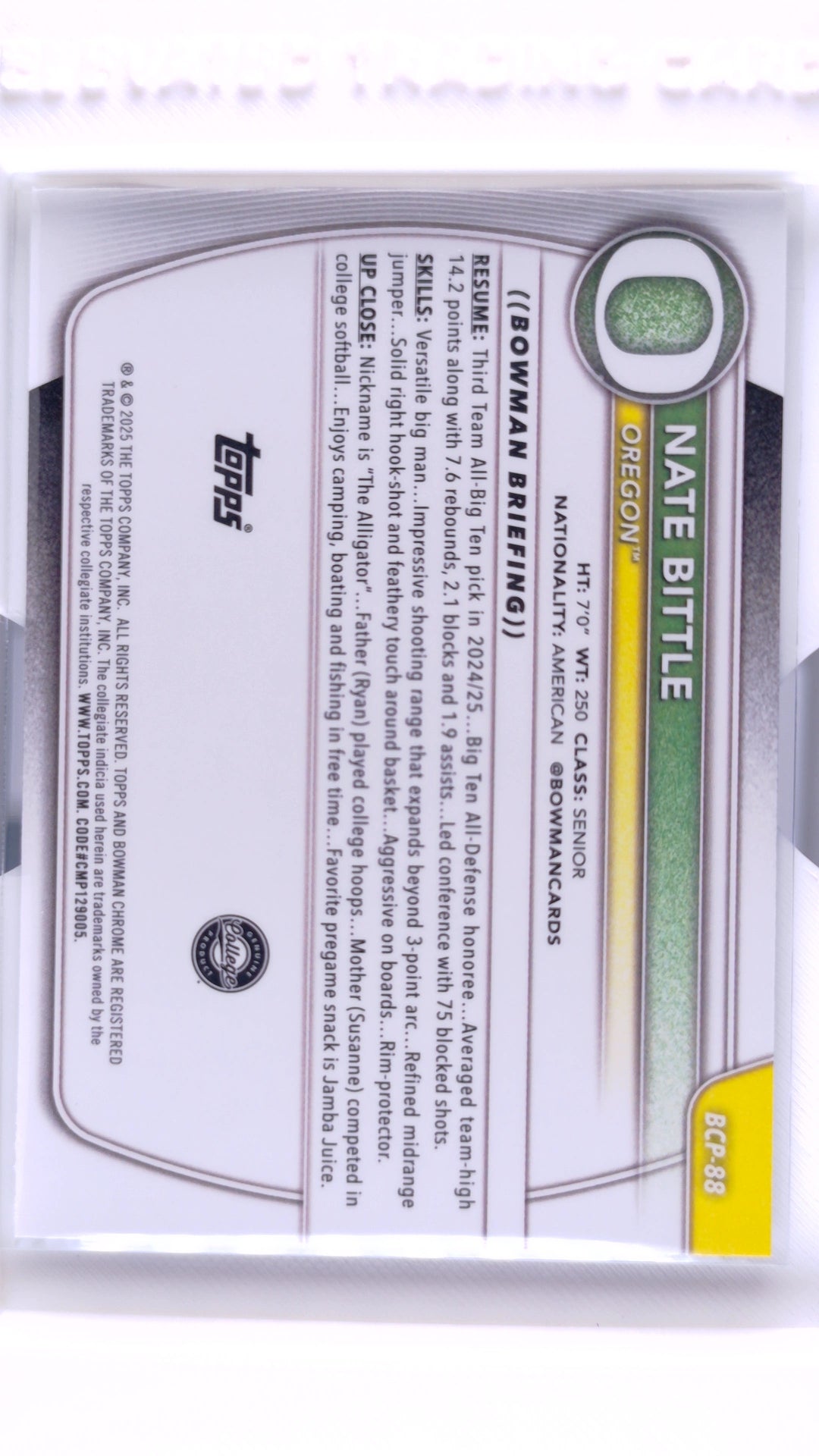 #BCP-88 Nate Bittle Chrome Prospects - back