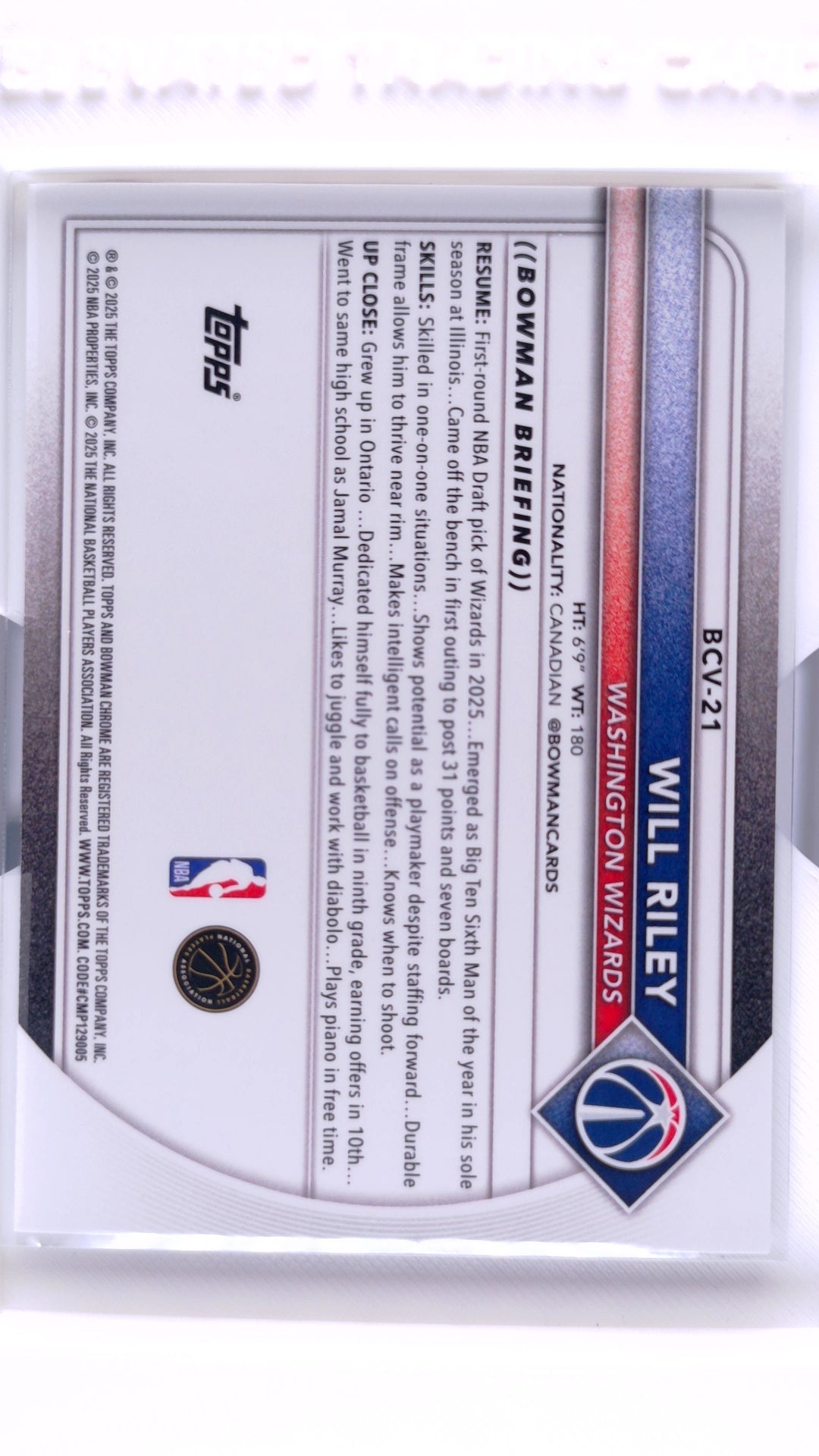 #BCV-21 Will Riley Rookie Chrome - back