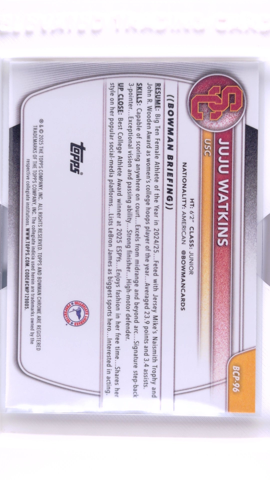 #BCP-96 Juju Watkins Chrome Prospects - back