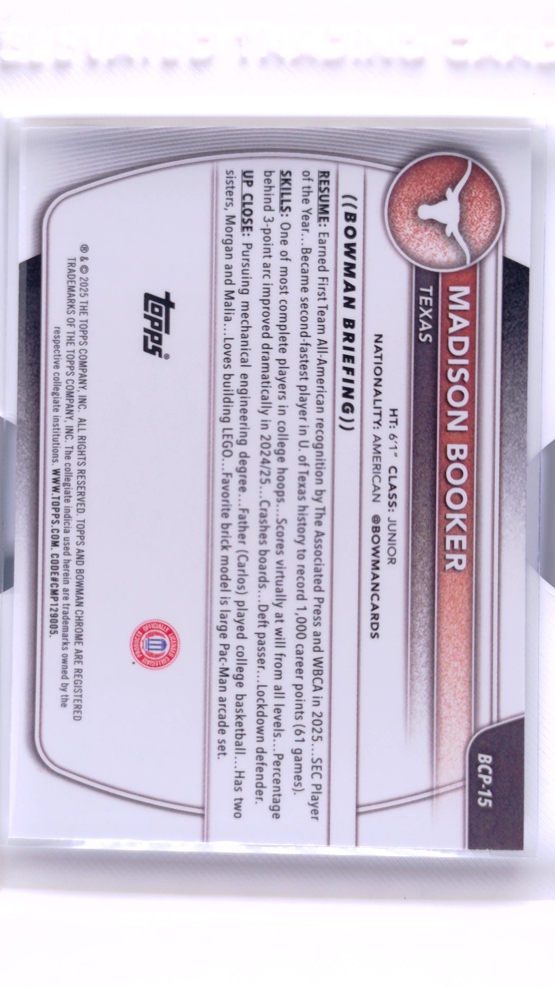 #BCP-15 Madison Booker Chrome Prospects - back