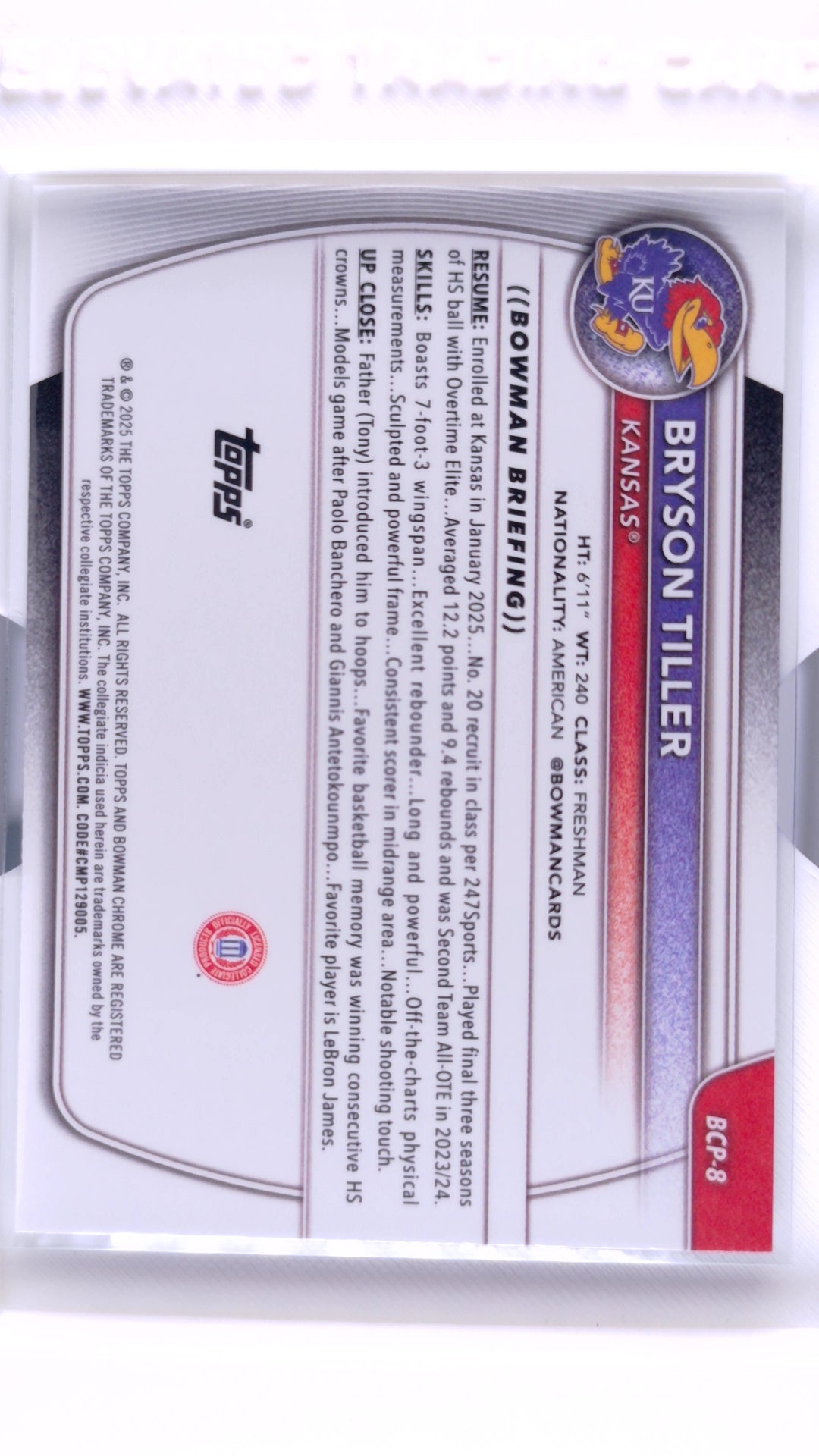 #BCP-8 Bryson Tiller Chrome Prospects - back