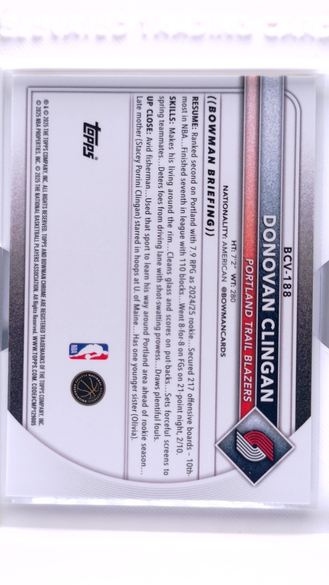 #BCV-188 Donovan Clingan Chrome - back
