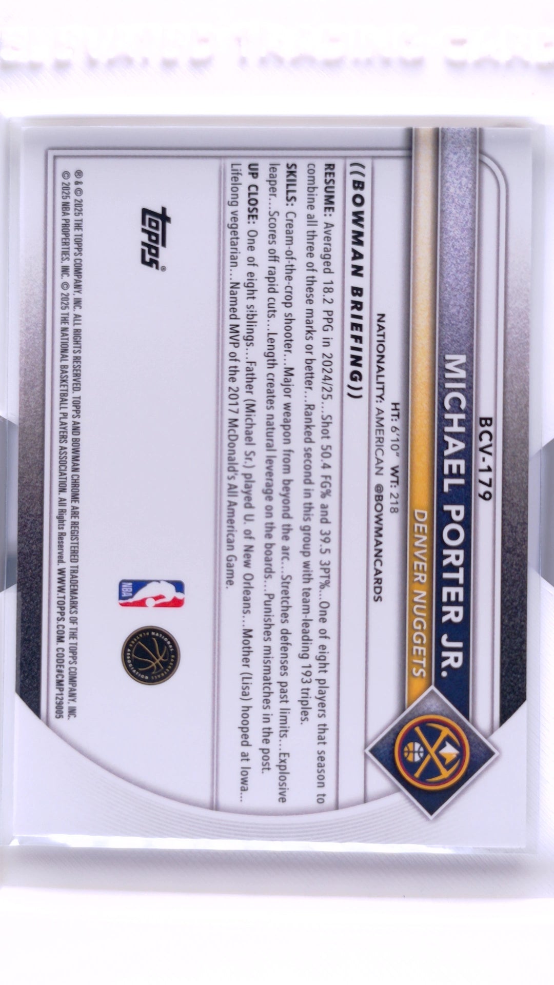 #BCV-179 Michael Porter Jr. Chrome - back