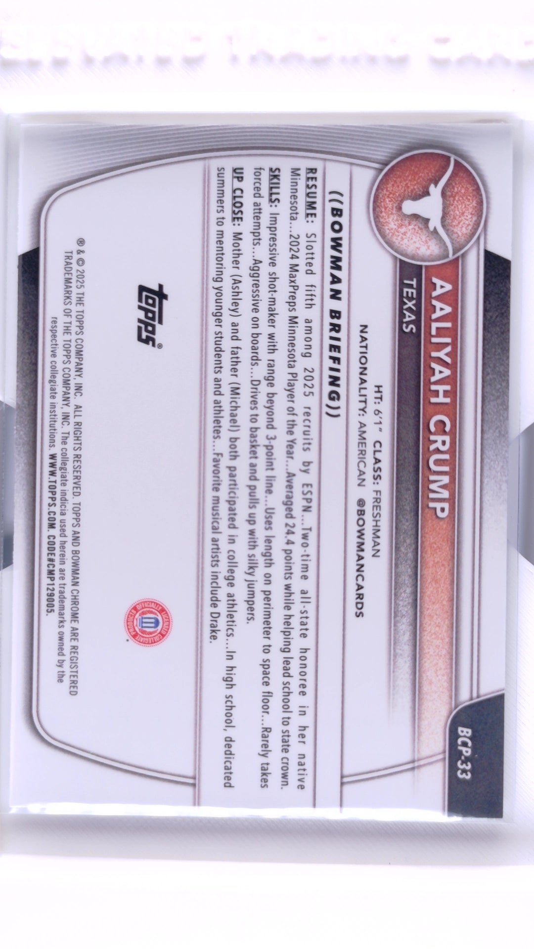 #BCP-33 Aaliyah Crump Chrome Prospects - back