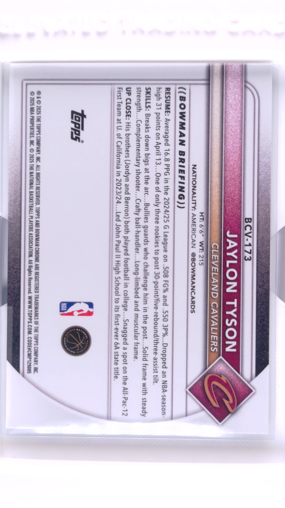 #BCV-173 Jaylon Tyson Chrome Reptilian Refractor - back