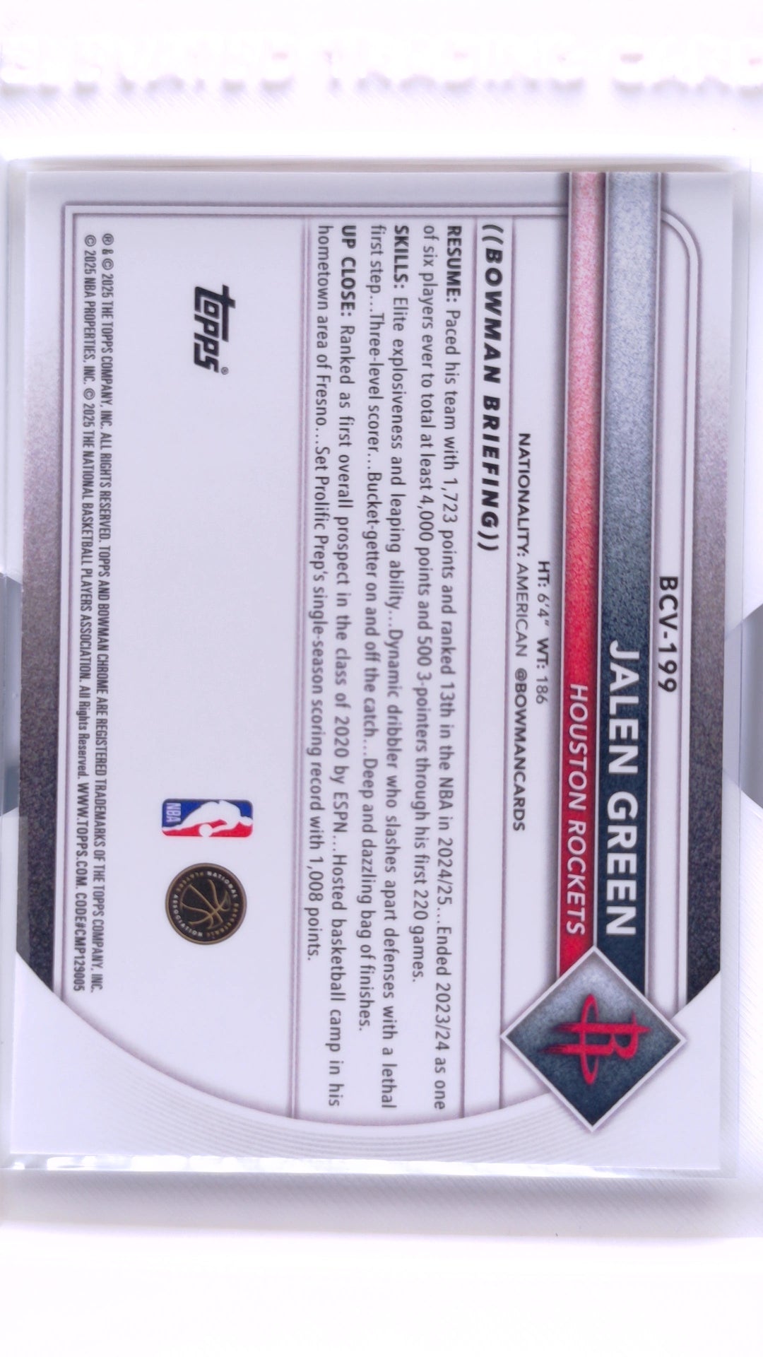 #BCV-199 Jalen Green Chrome - back