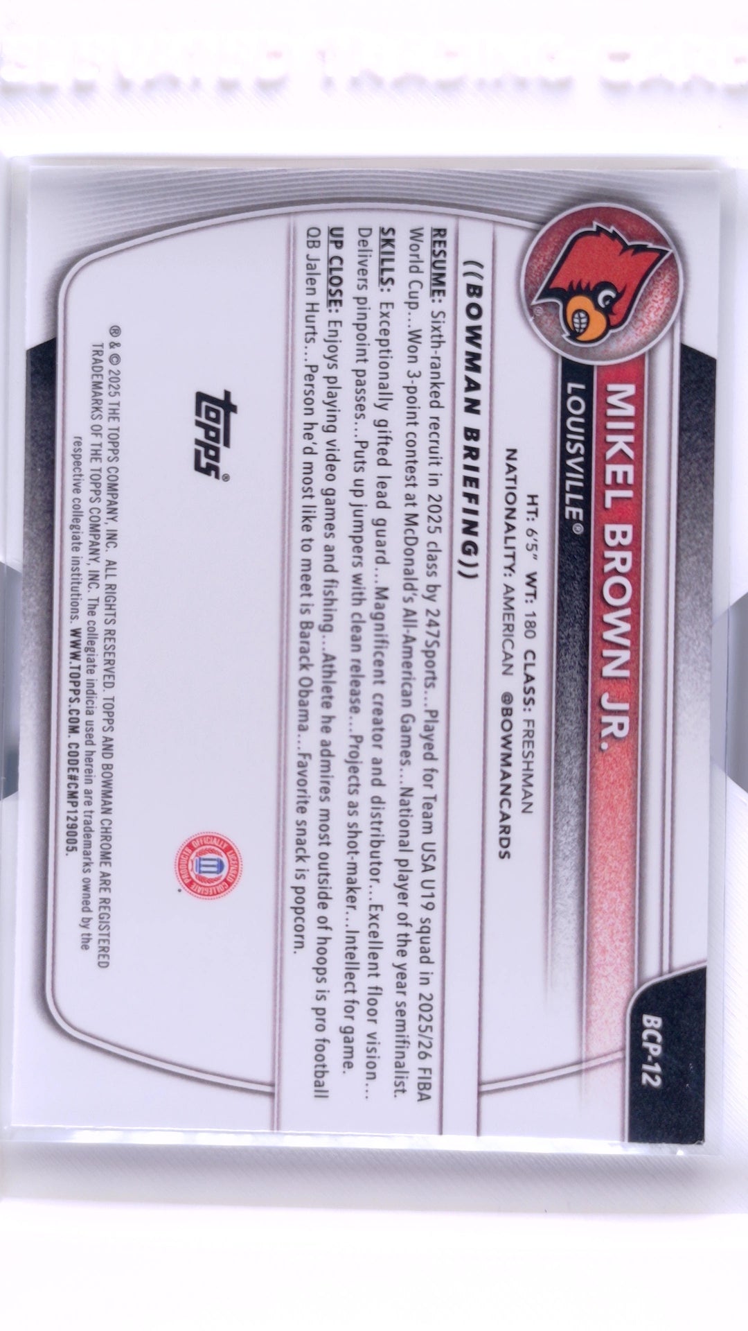 #BCP-12 Mikel Brown Jr. Chrome Prospects - back