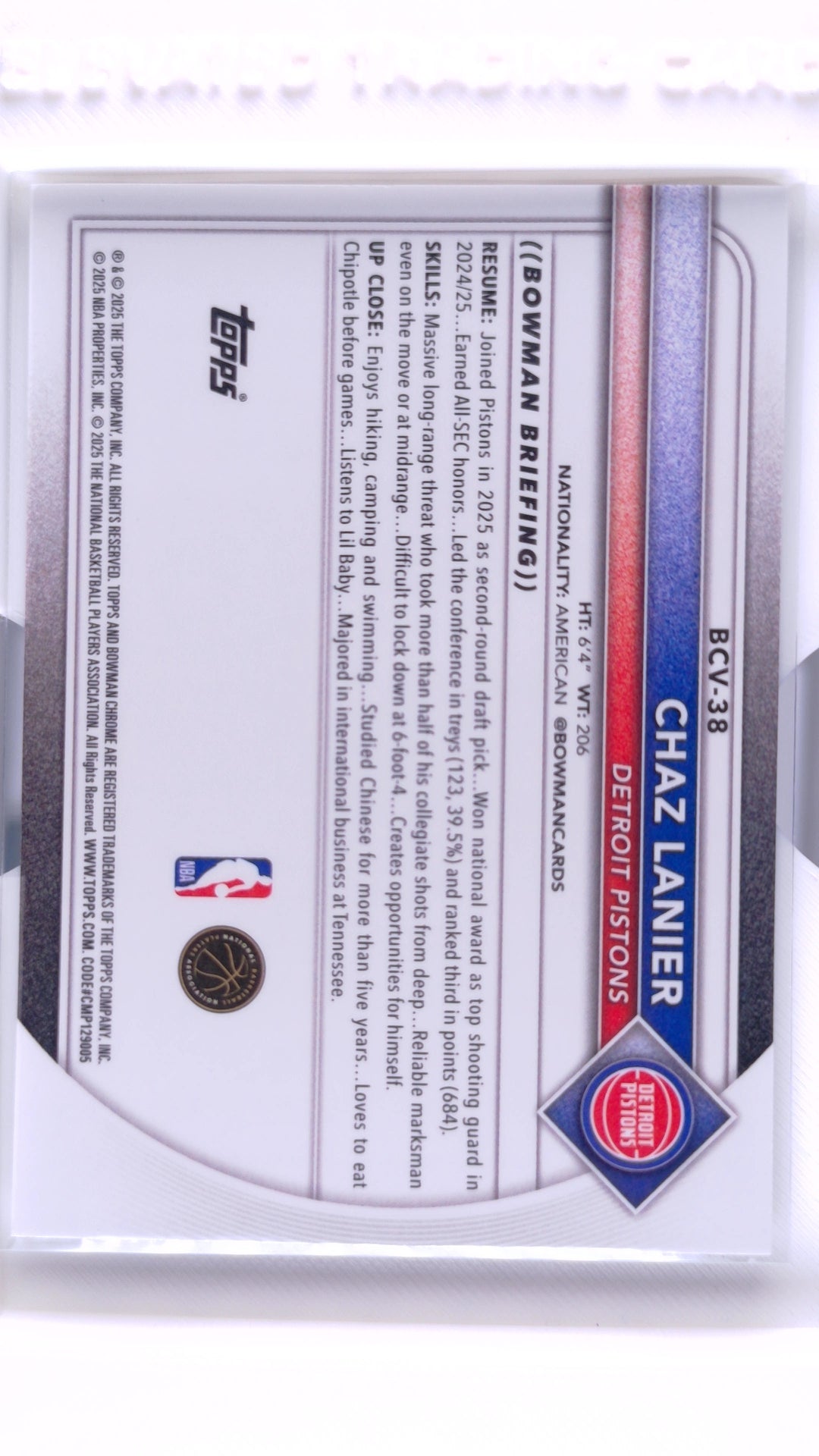 #BCV-38 Chaz Lanier Rookie Chrome - back
