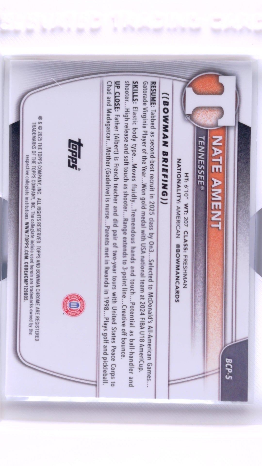 #BCP-5 Nate Ament Chrome Prospects - back