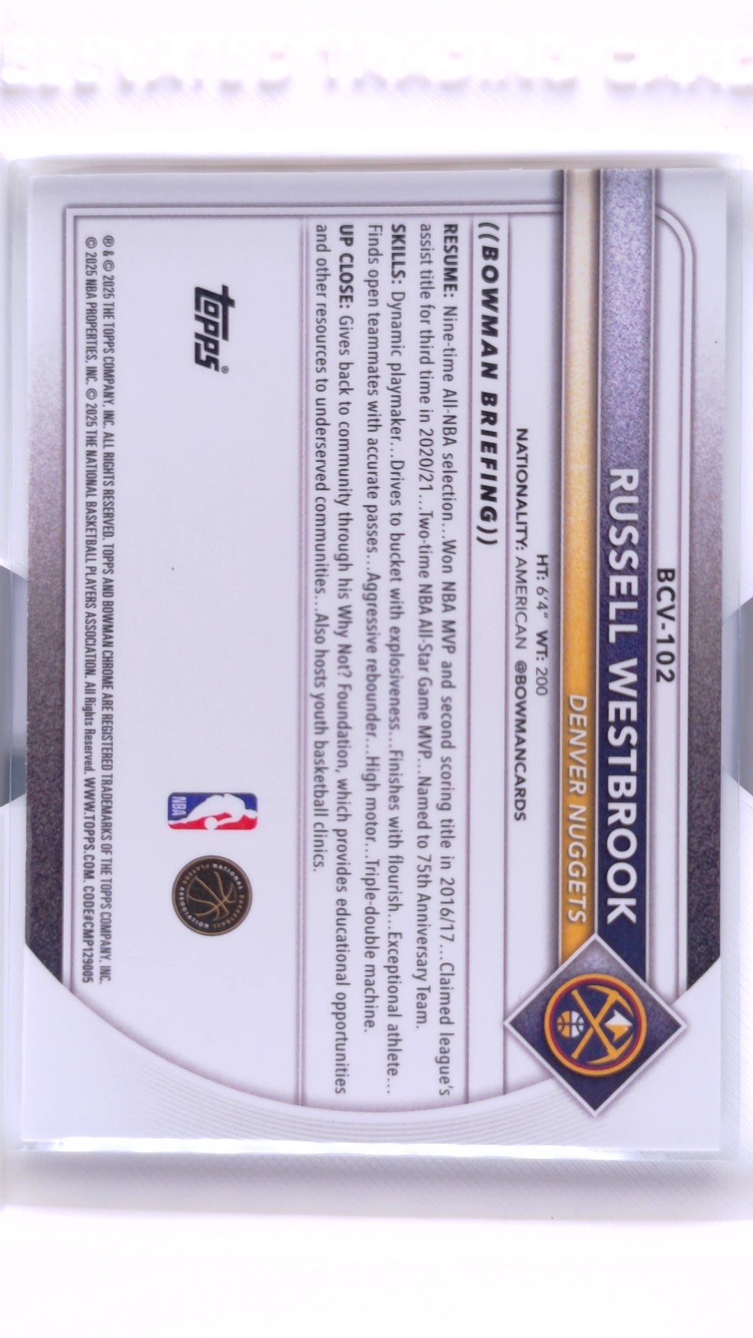 #BCV-102 Russell Westbrook Chrome - back