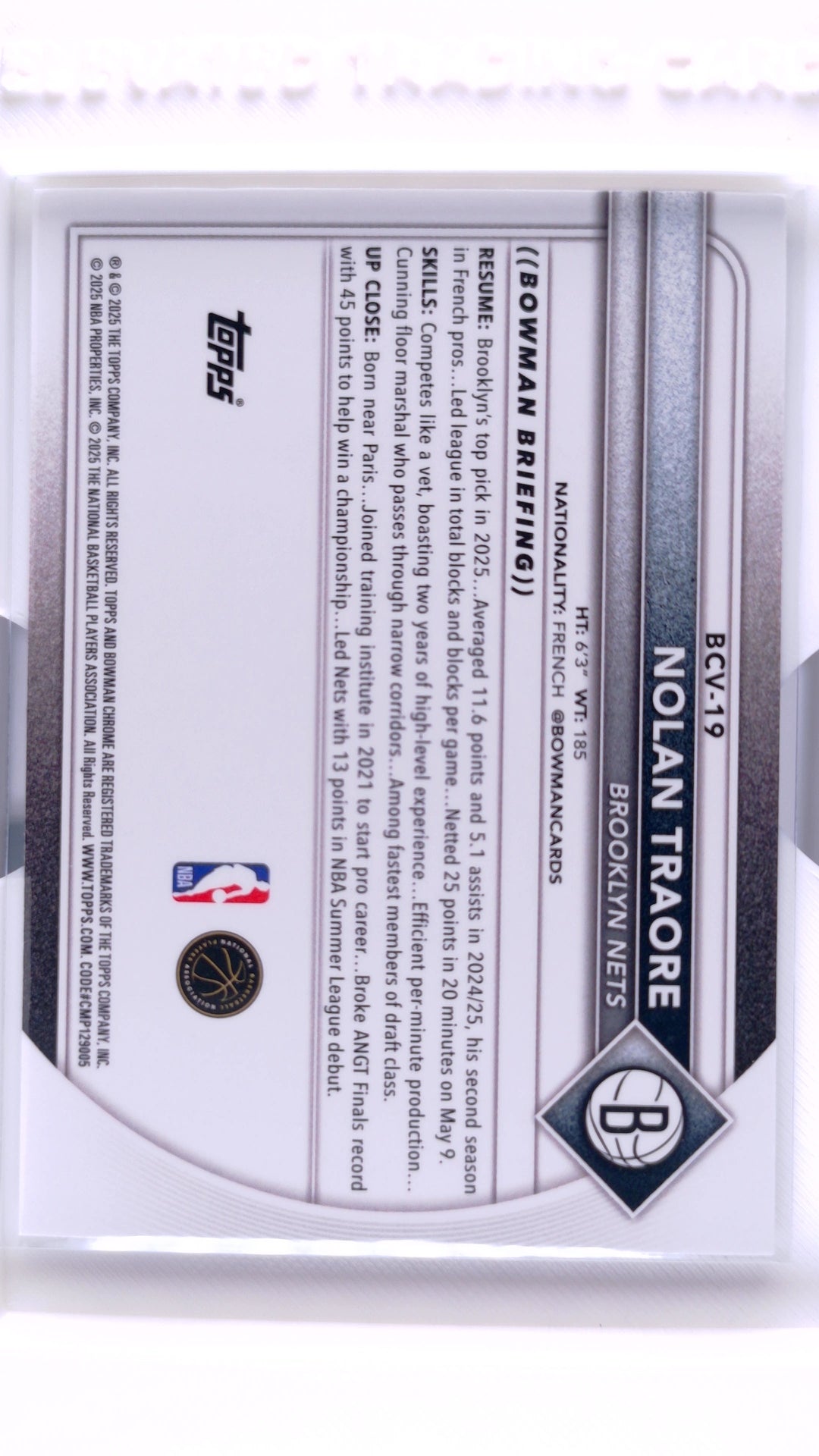 #BCV-19 Nolan Traore Rookie Chrome - back