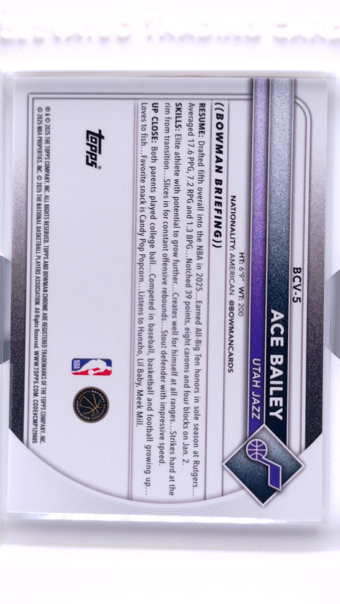 #BCV-5 Ace Bailey Rookie Chrome - back