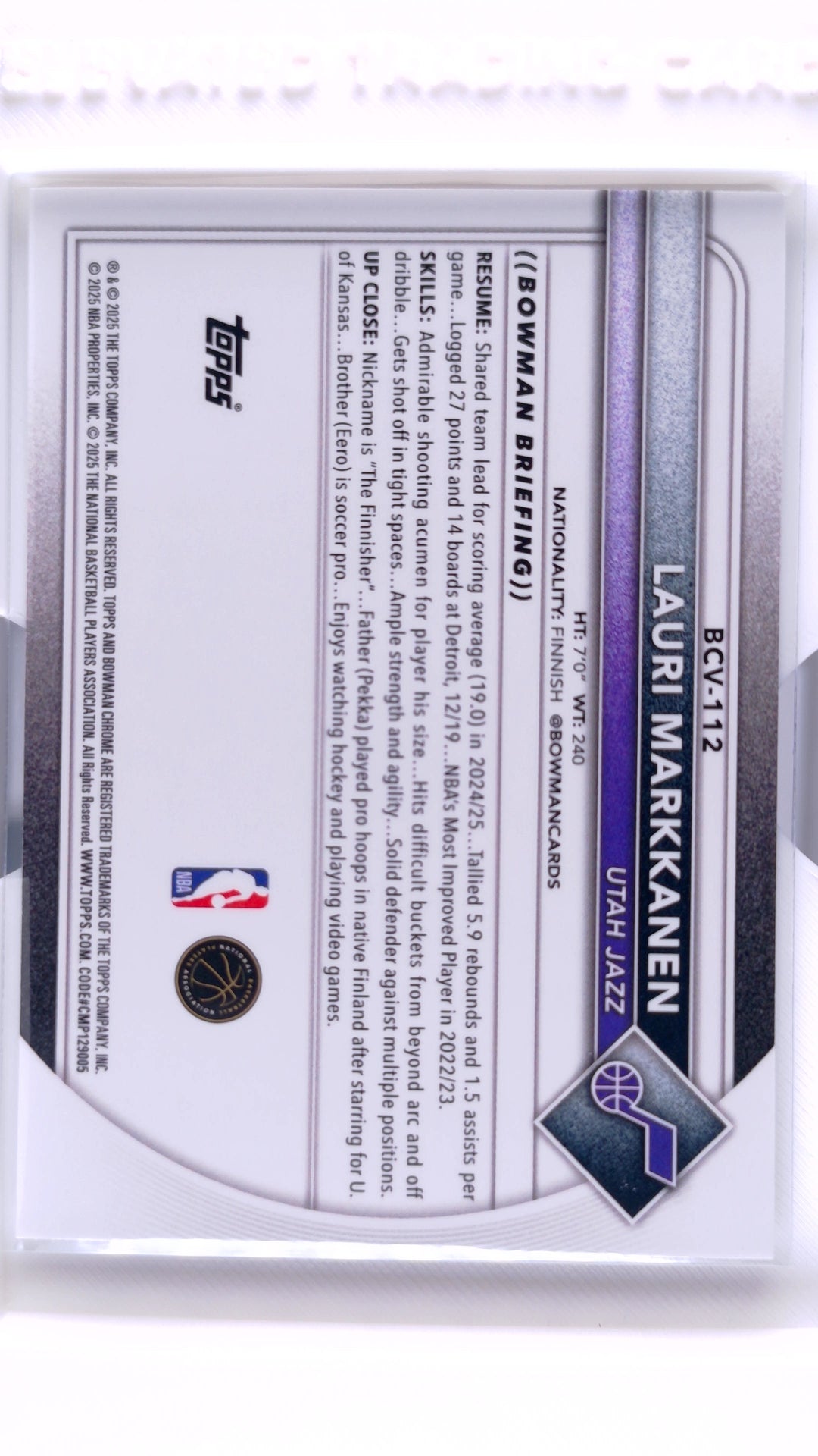 #BCV-112 Lauri Markkanen Chrome - back
