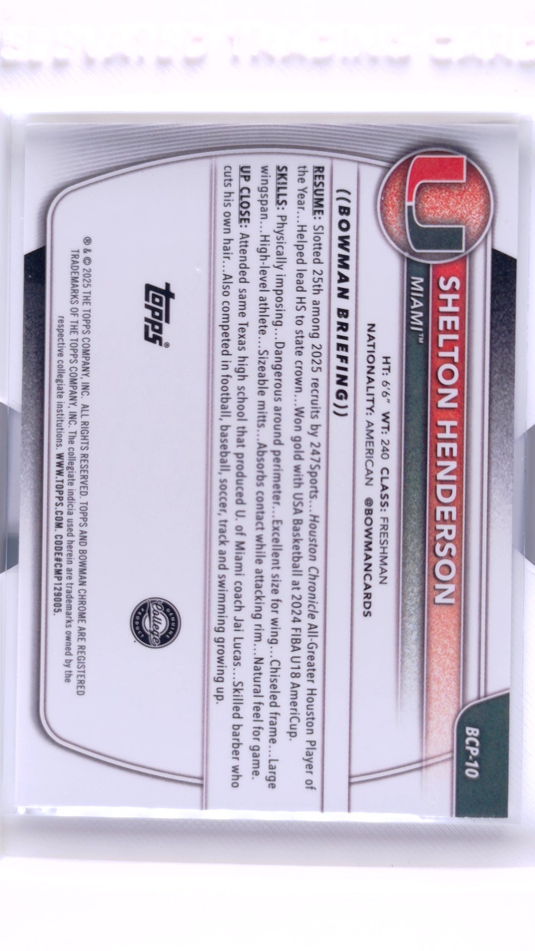 #BCP-10 Shelton Henderson Chrome Prospects - back
