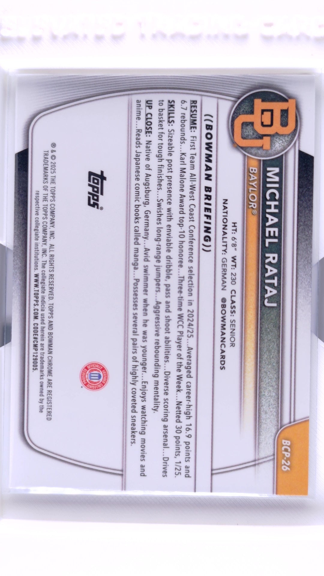 #BCP-26 Michael Rataj Chrome Prospects - back