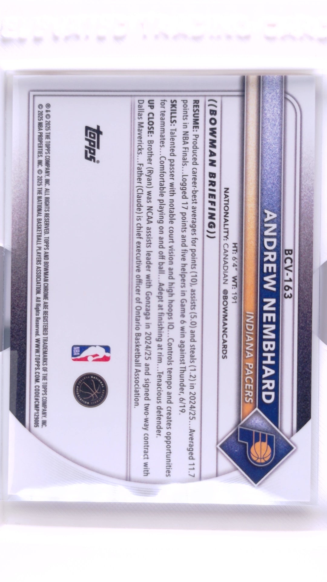 #BCV-163 Andrew Nembhard Chrome Gold Refractor #37/50 - back