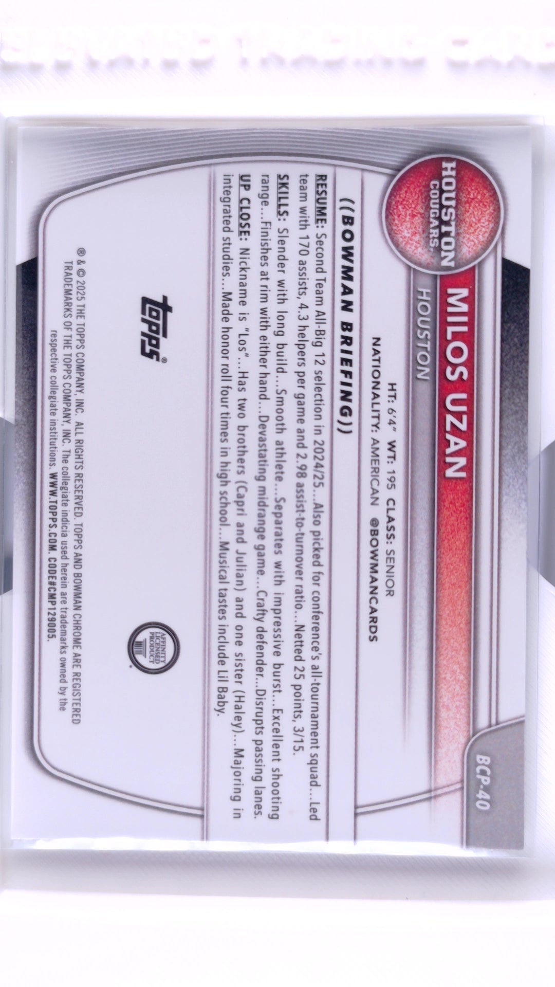 #BCP-40 Milos Uzan Chrome Prospects - back