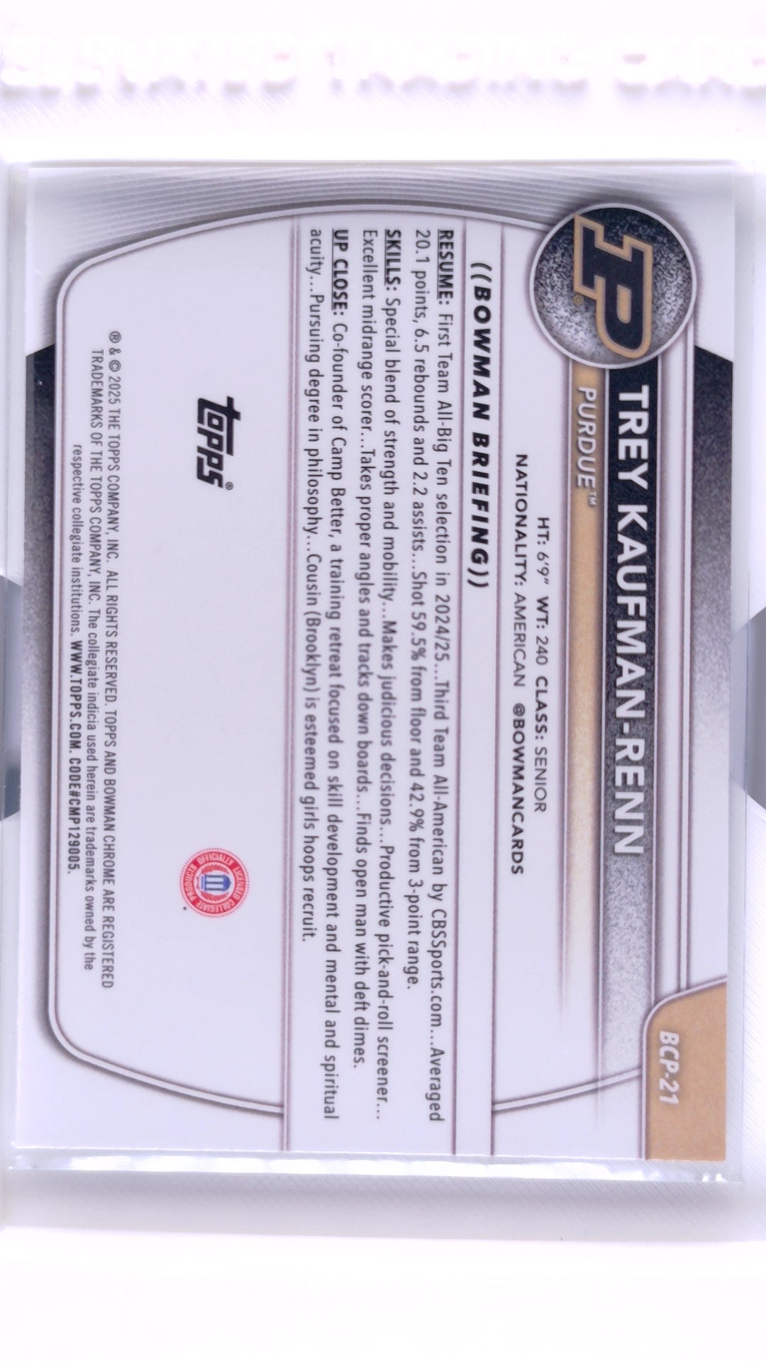 #BCP-21 Trey Kaufman-Renn Chrome Prospects - back