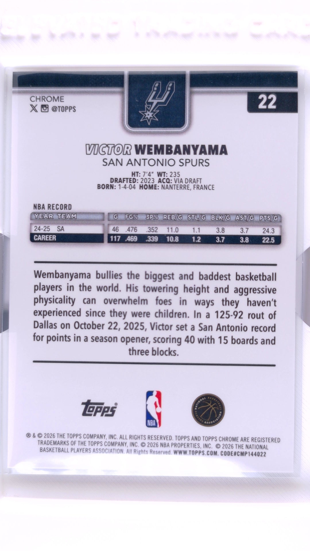 #22 Victor Wembanyama - back