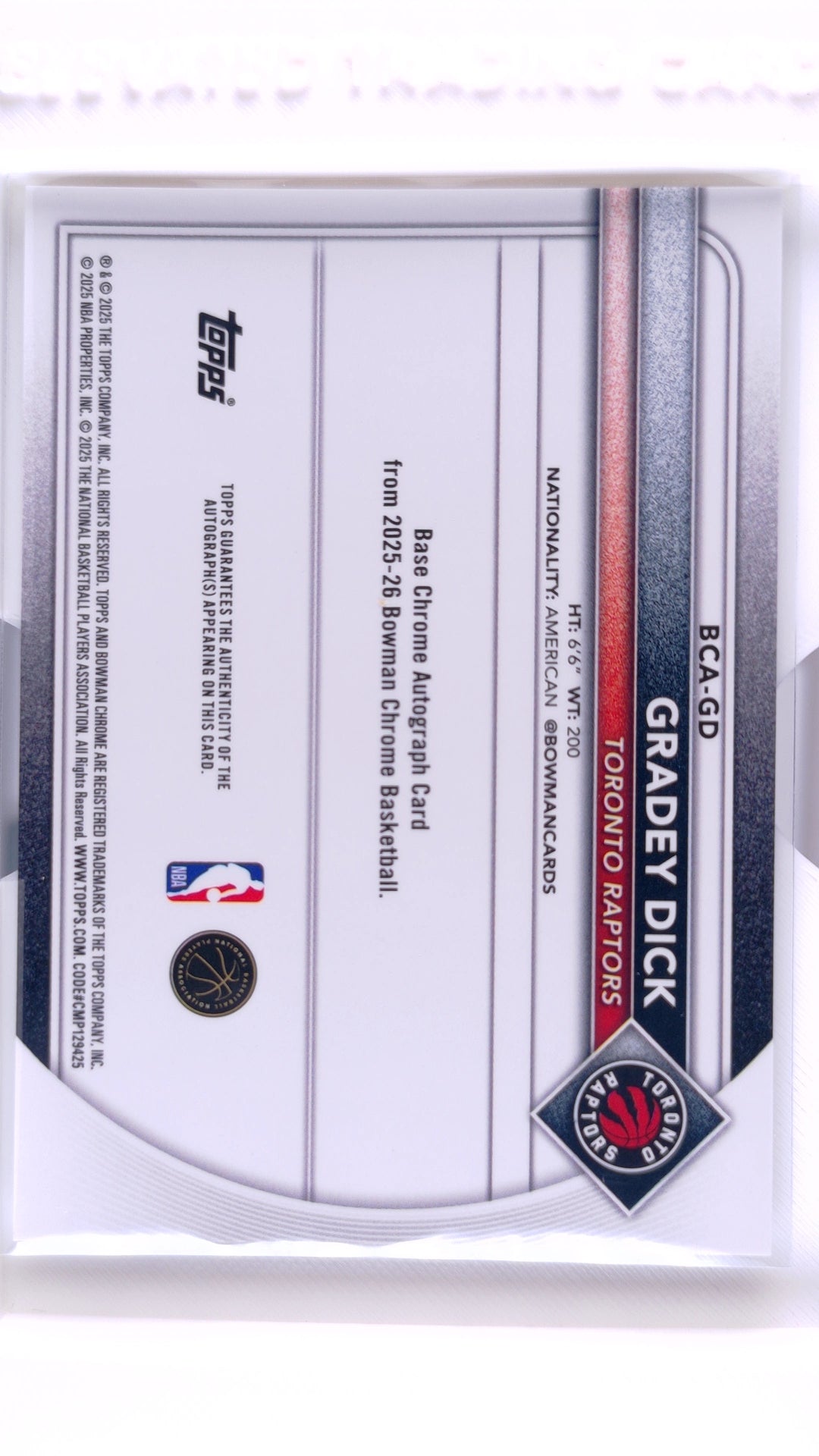 #BCA-GD Gradey Dick Chrome Autographs - back