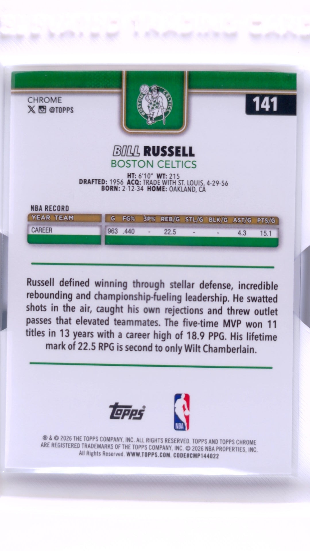 #141 Bill Russell Wave Refractor - back
