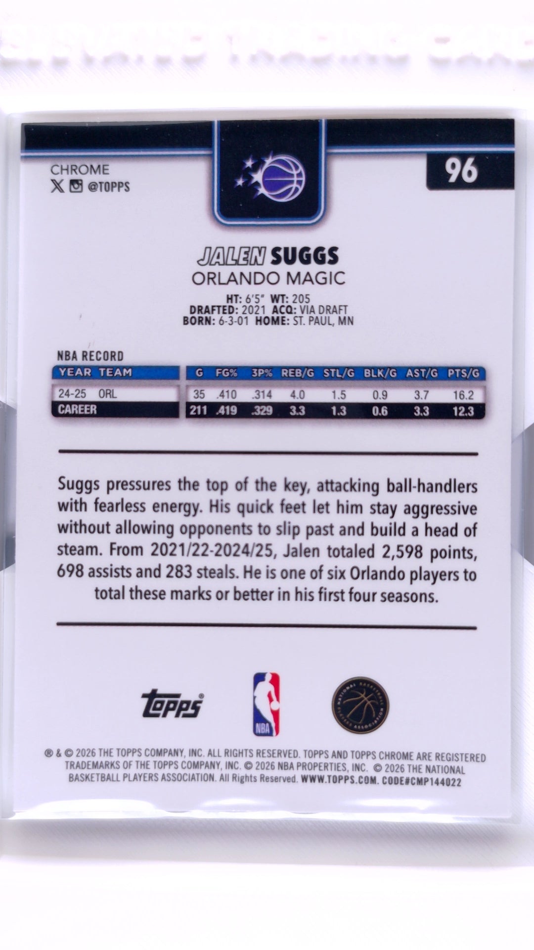 #96 Jalen Suggs Wave Refractor - back