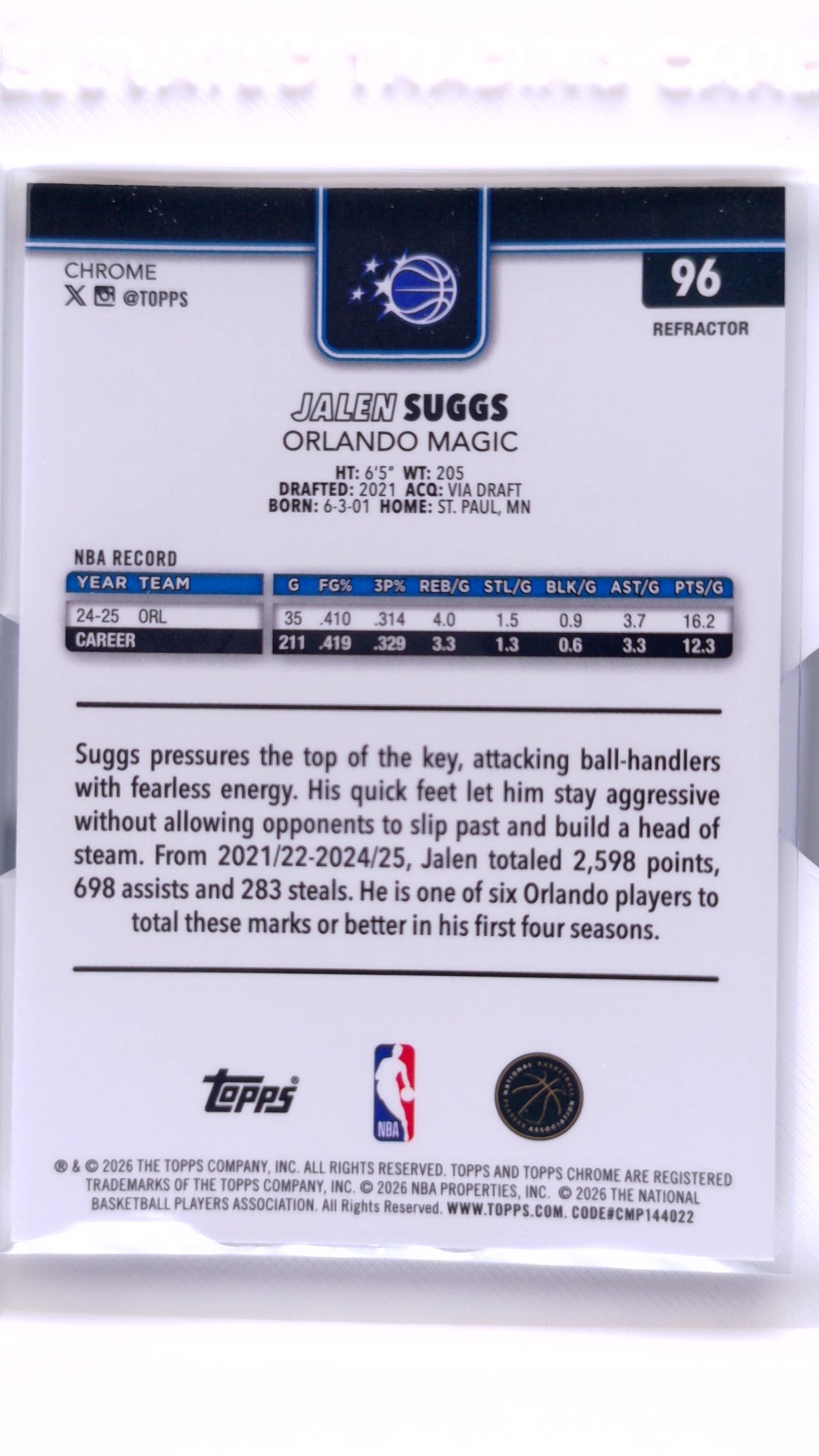 #96 Jalen Suggs Refractor - back
