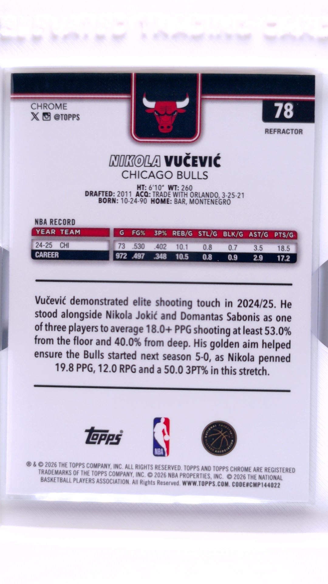 #78 Nikola Vučević Refractor - back