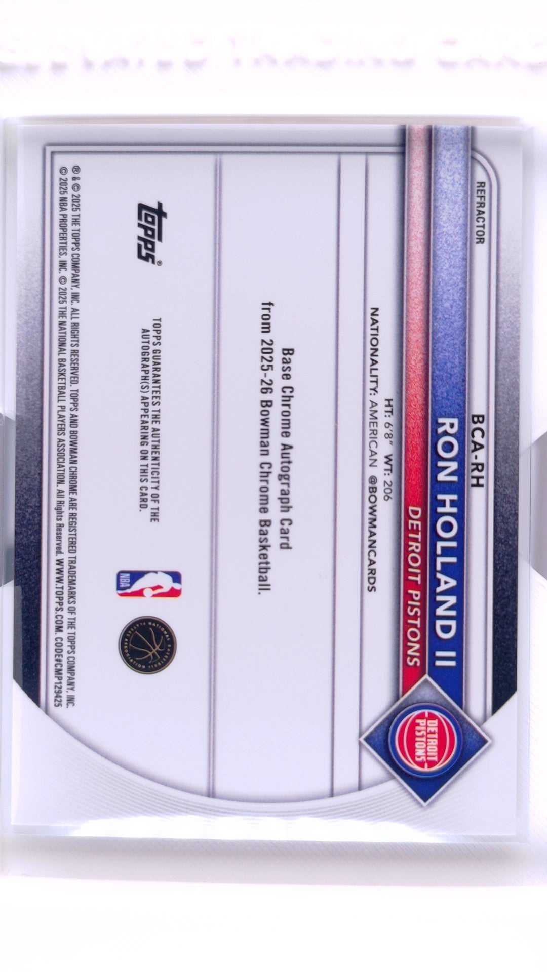 #BCA-RH Ron Holland II Chrome Autographs Refractor #278/499 - back
