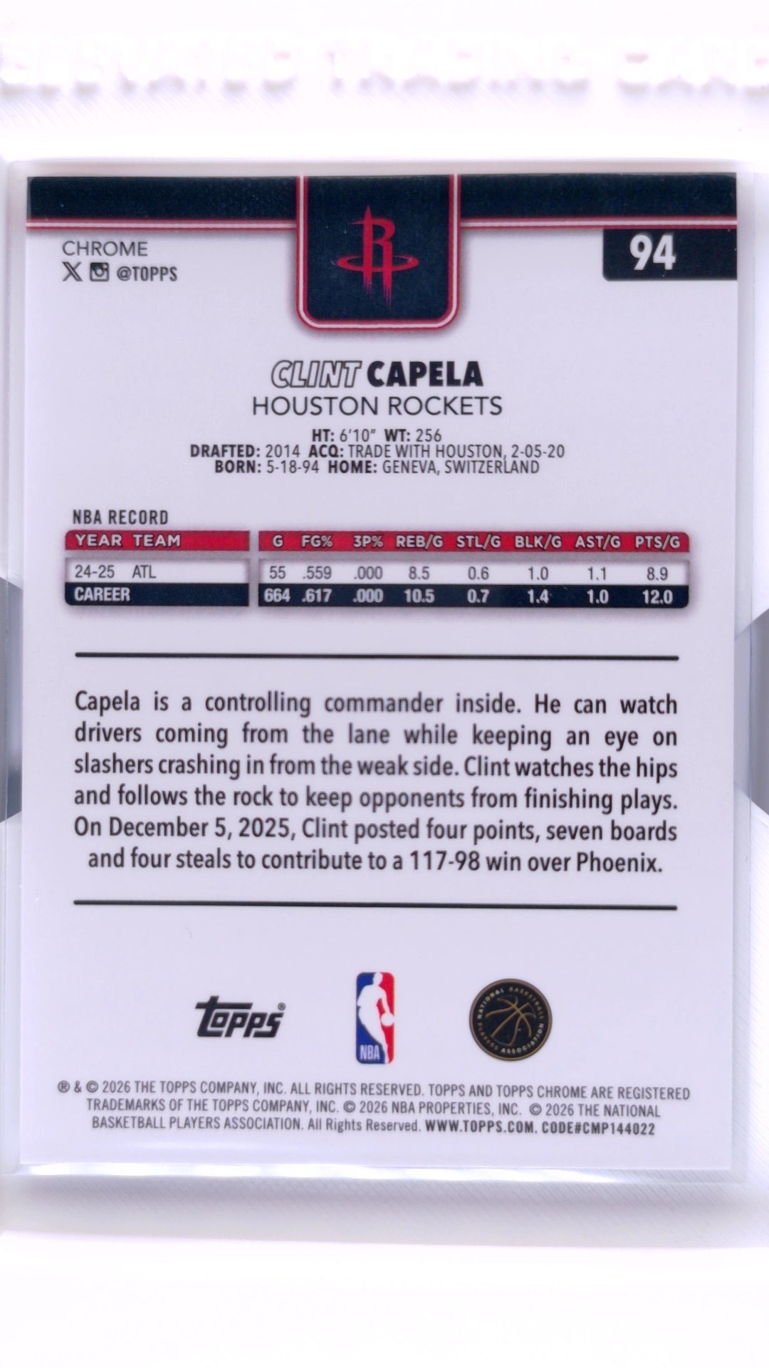 #94 Clint Capela Red, White & Blue Refractor - back