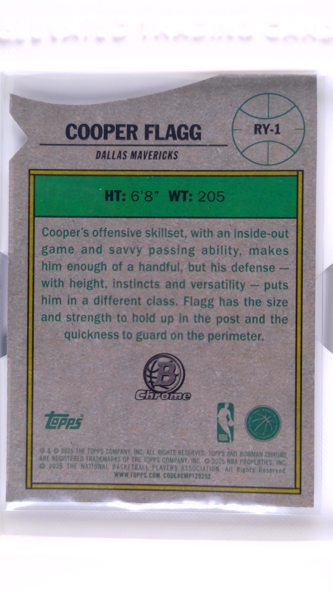 #RY-1 Cooper Flagg Rookie ROY Favorites - back
