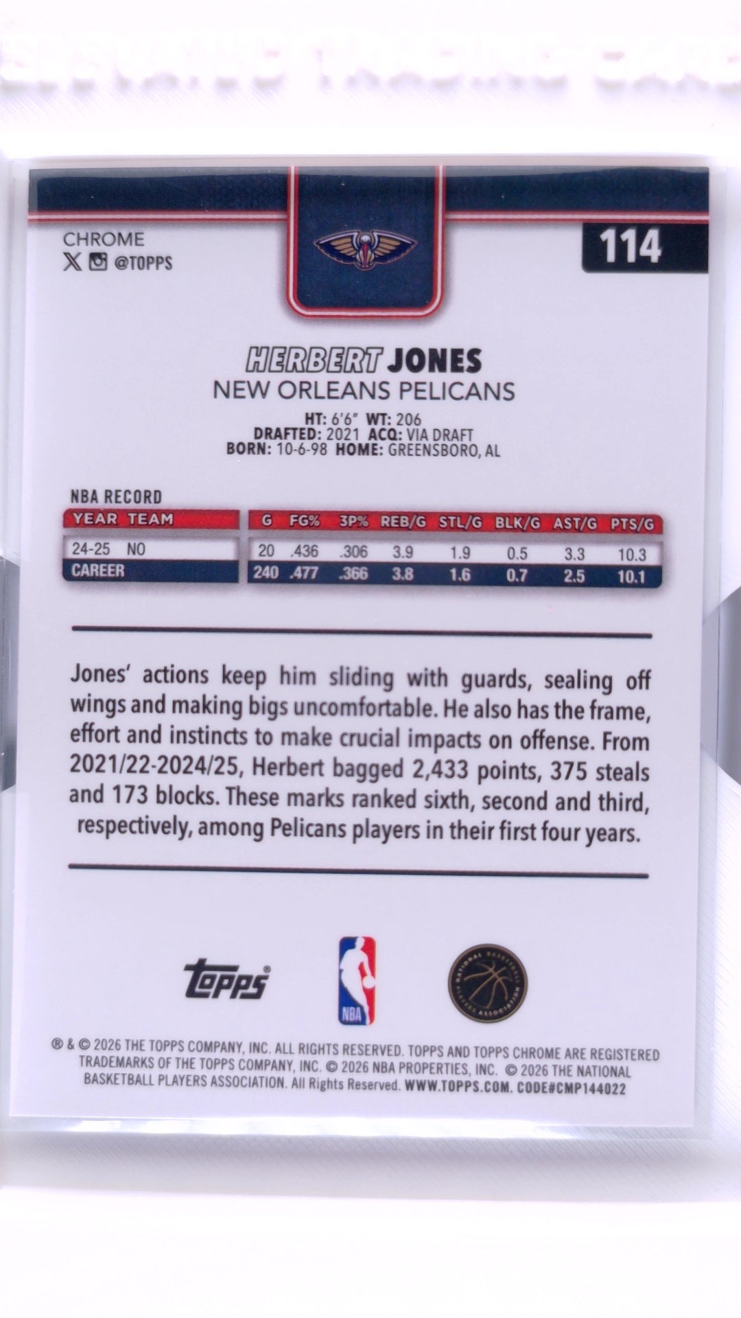#114 Herbert Jones Red, White & Blue Refractor - back