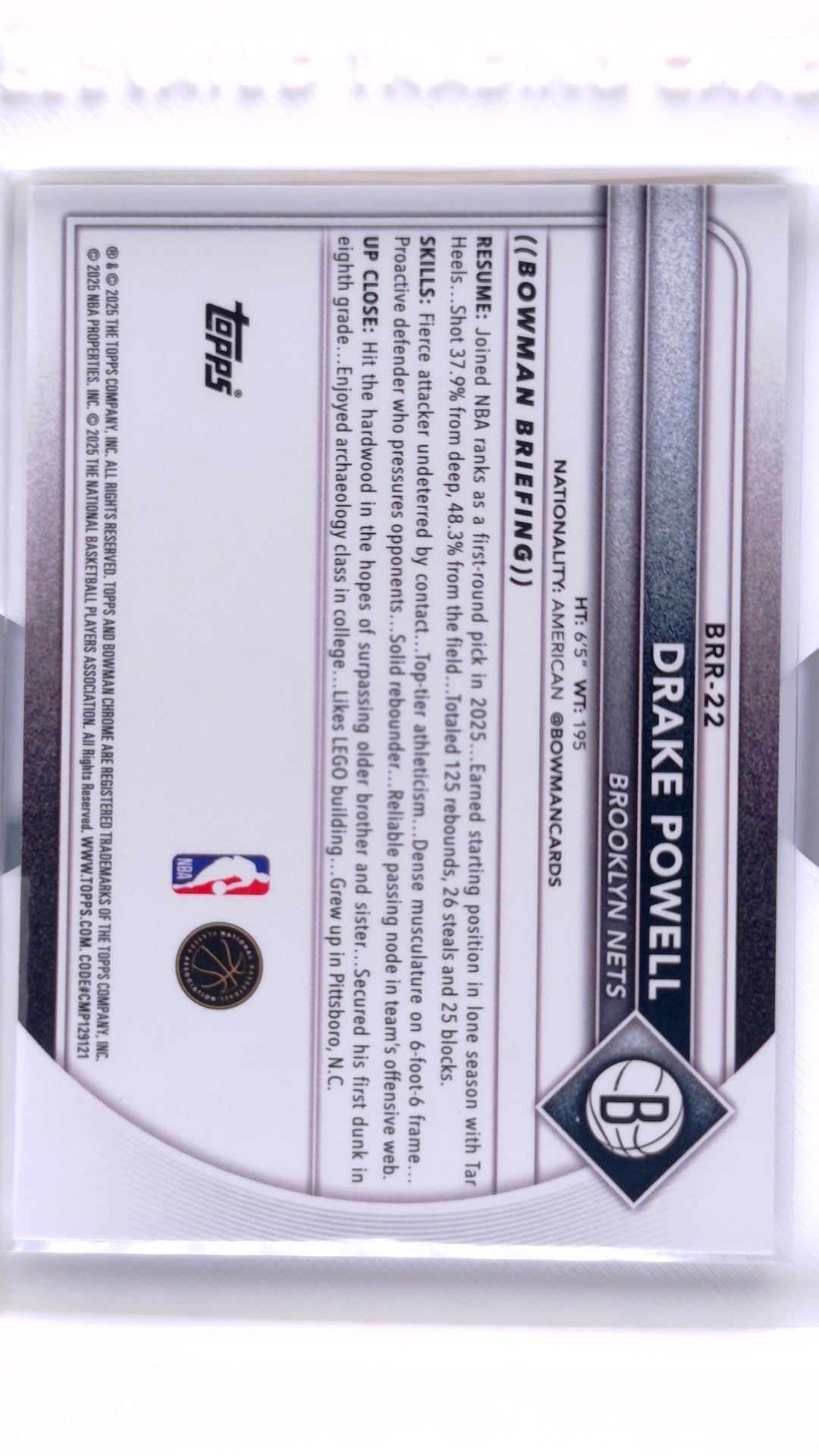 #BRR-22 Drake Powell Rookie Red Rookie Variations - back