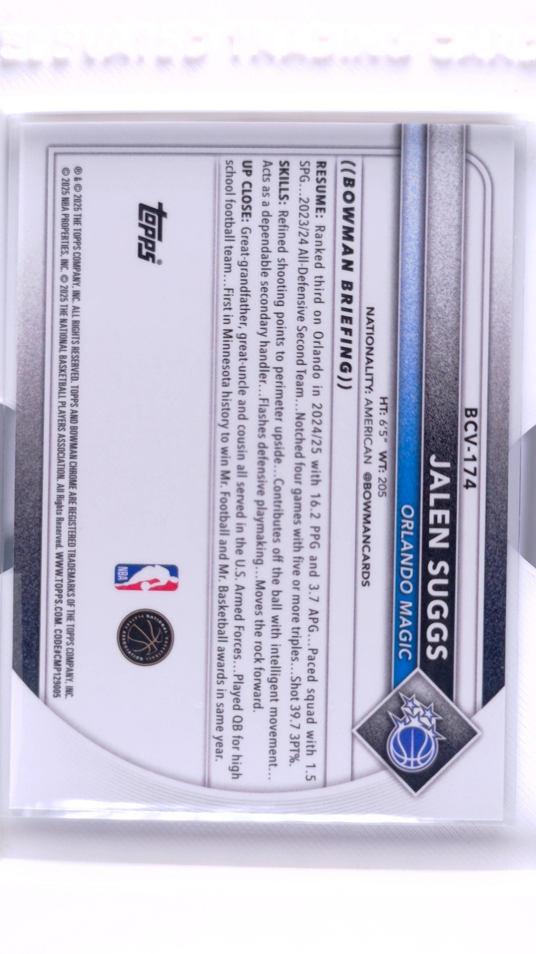 #BCV-174 Jalen Suggs Chrome - back