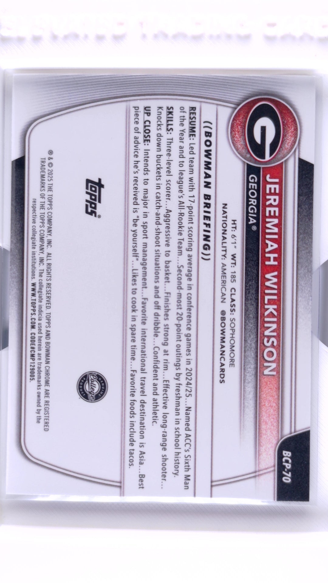 #BCP-70 Jeremiah Wilkinson Chrome Prospects - back