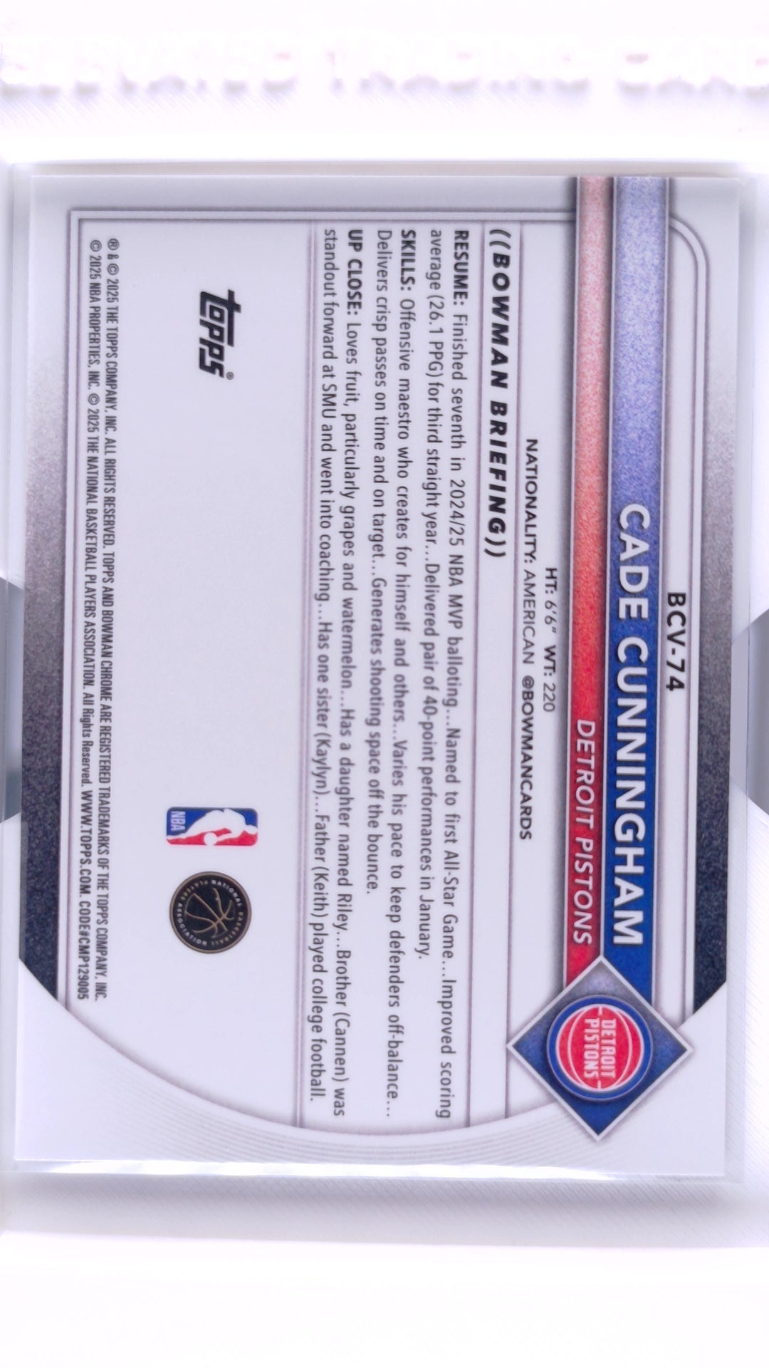 #BCV-74 Cade Cunningham Chrome - back