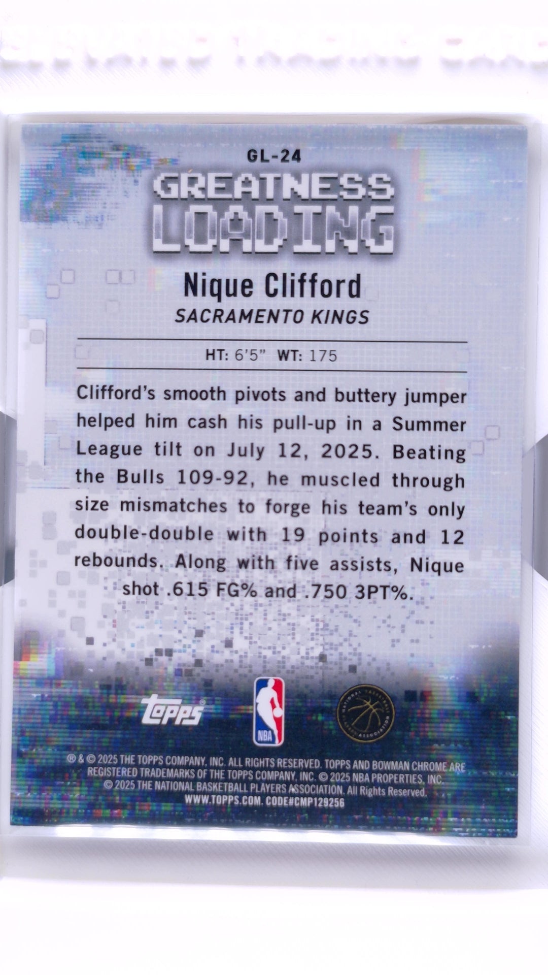 #GL-24 Nique Clifford Rookie Greatness Loading - back