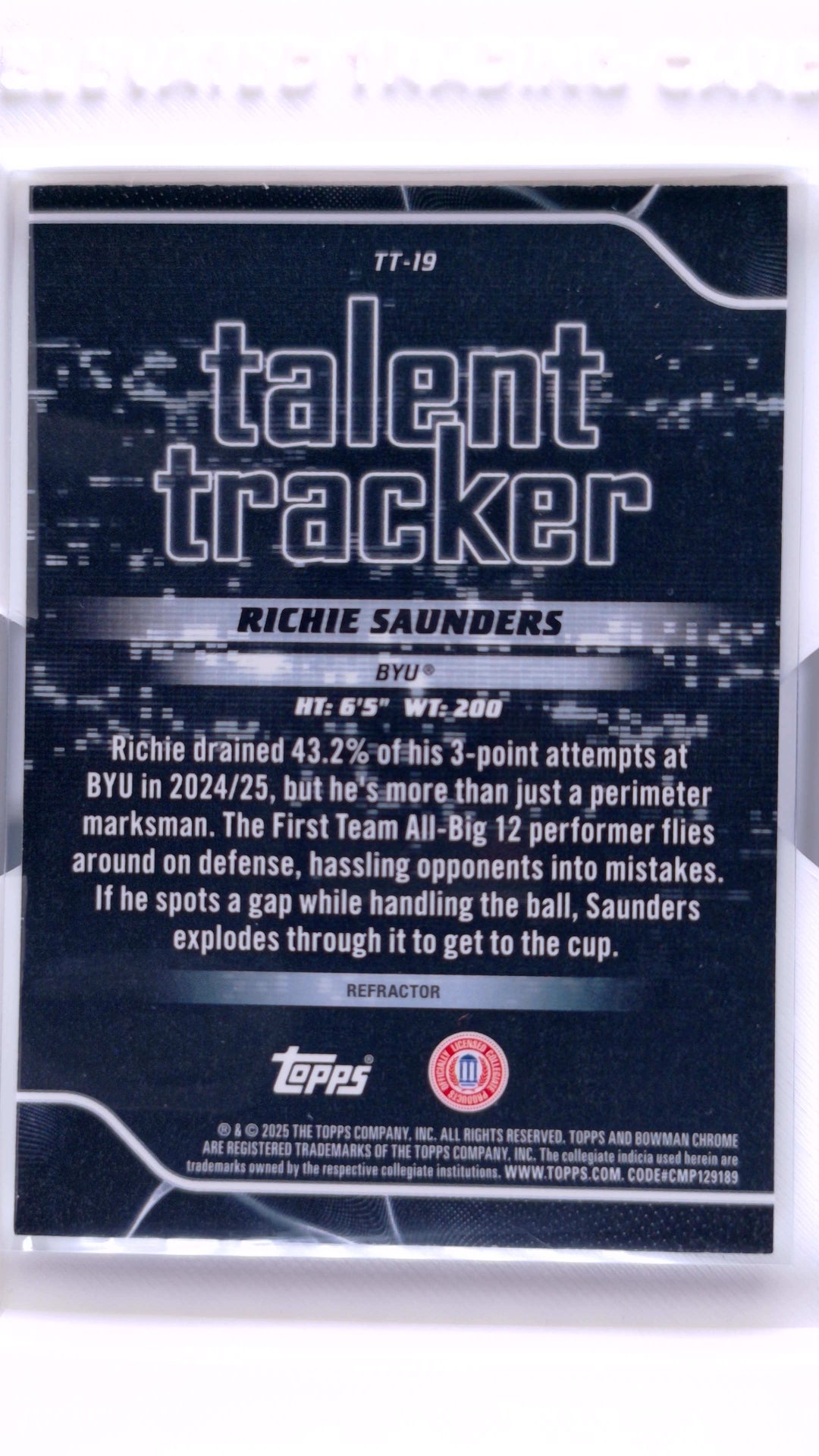 #TT-19 Richie Saunders Talent Tracker - back