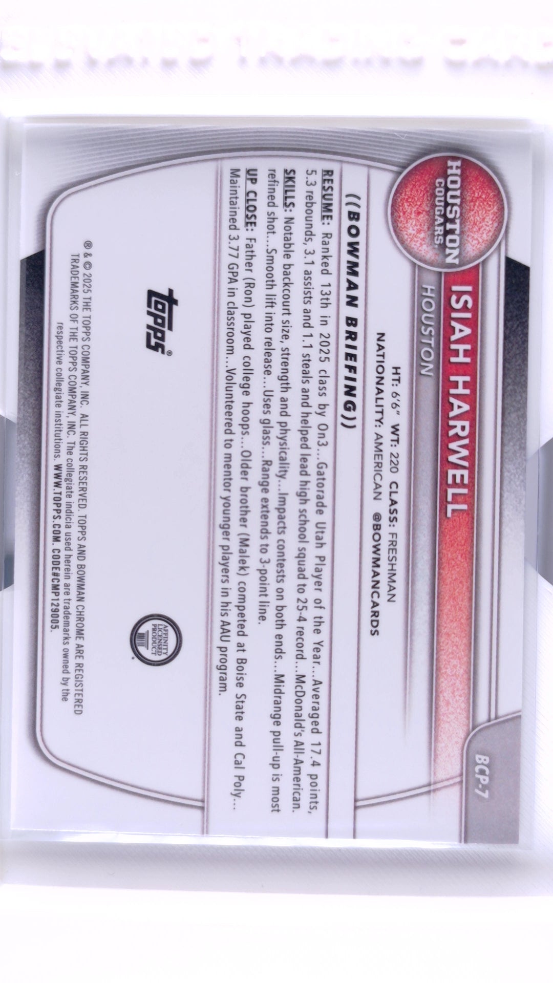 #BCP-7 Isiah Harwell Chrome Prospects - back