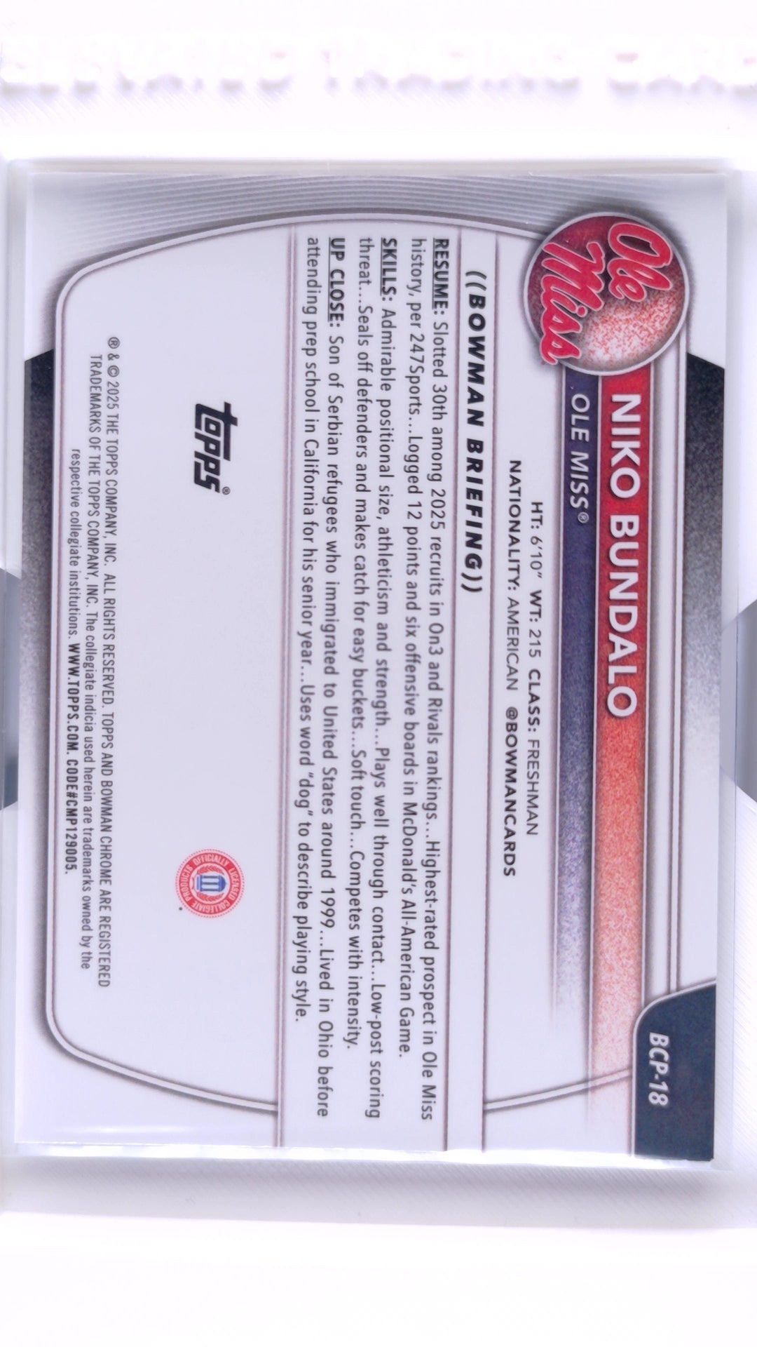 #BCP-18 Niko Bundalo Chrome Prospects - back
