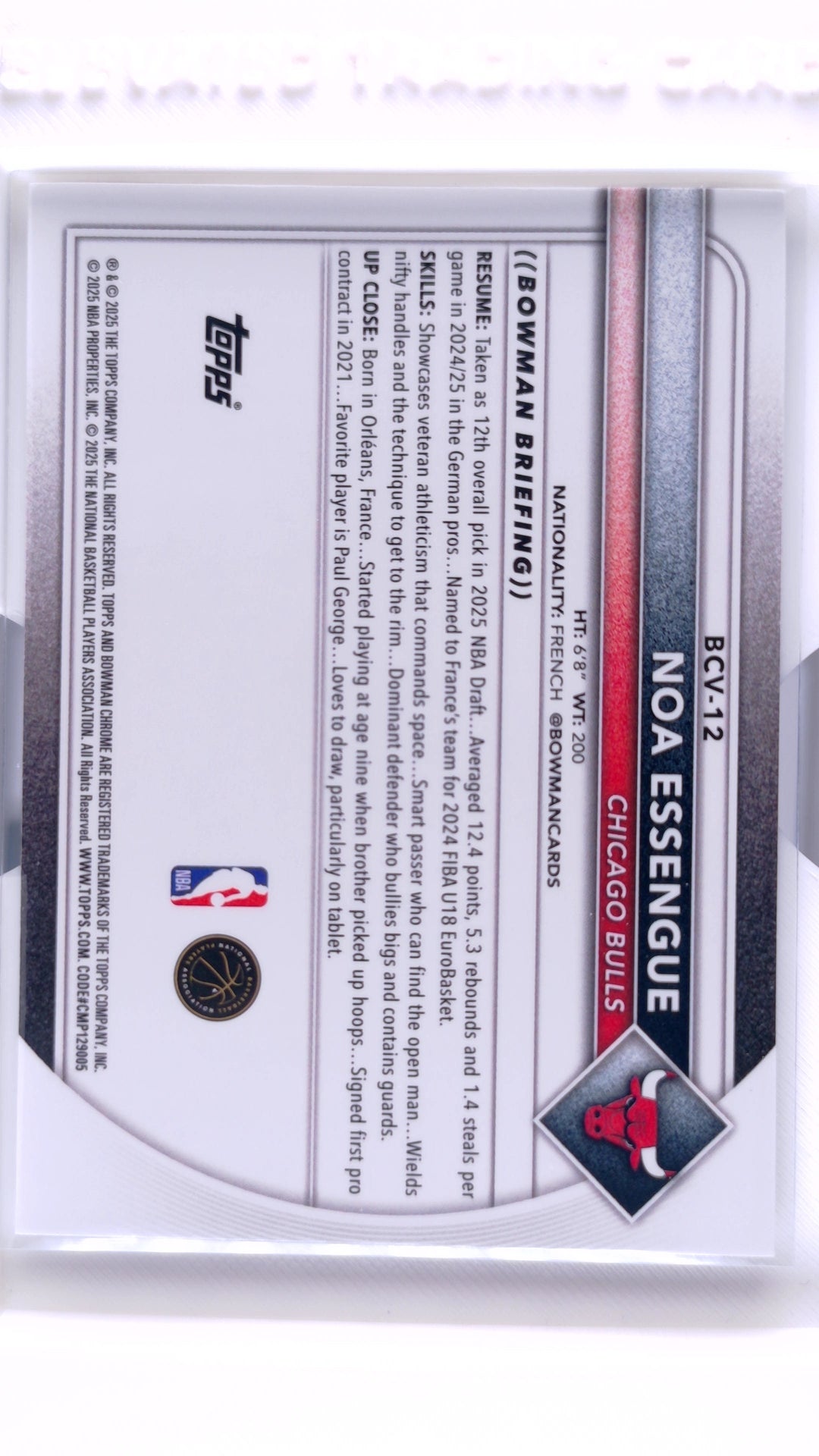 #BCV-12 Noa Essengue Rookie Chrome - back