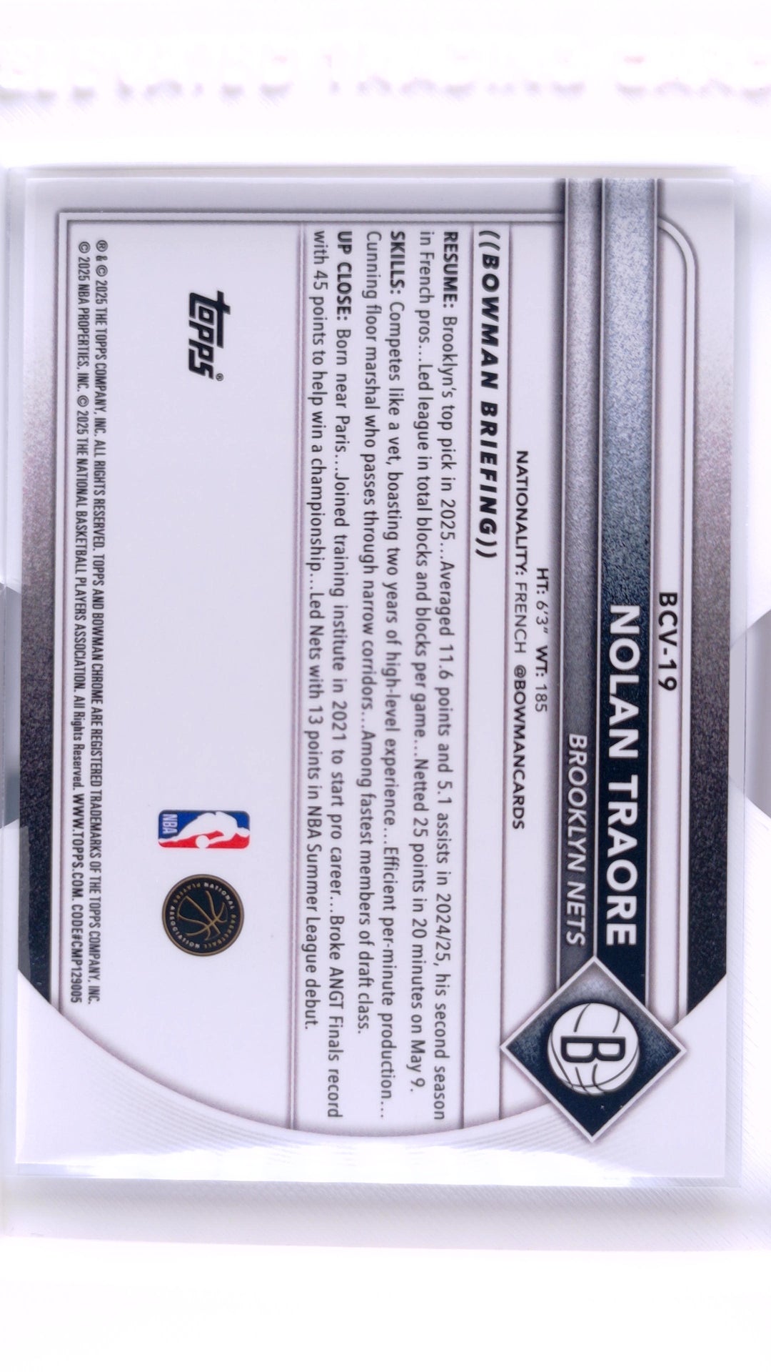 #BCV-19 Nolan Traore Rookie Chrome Blue Refractor #23/150 - back