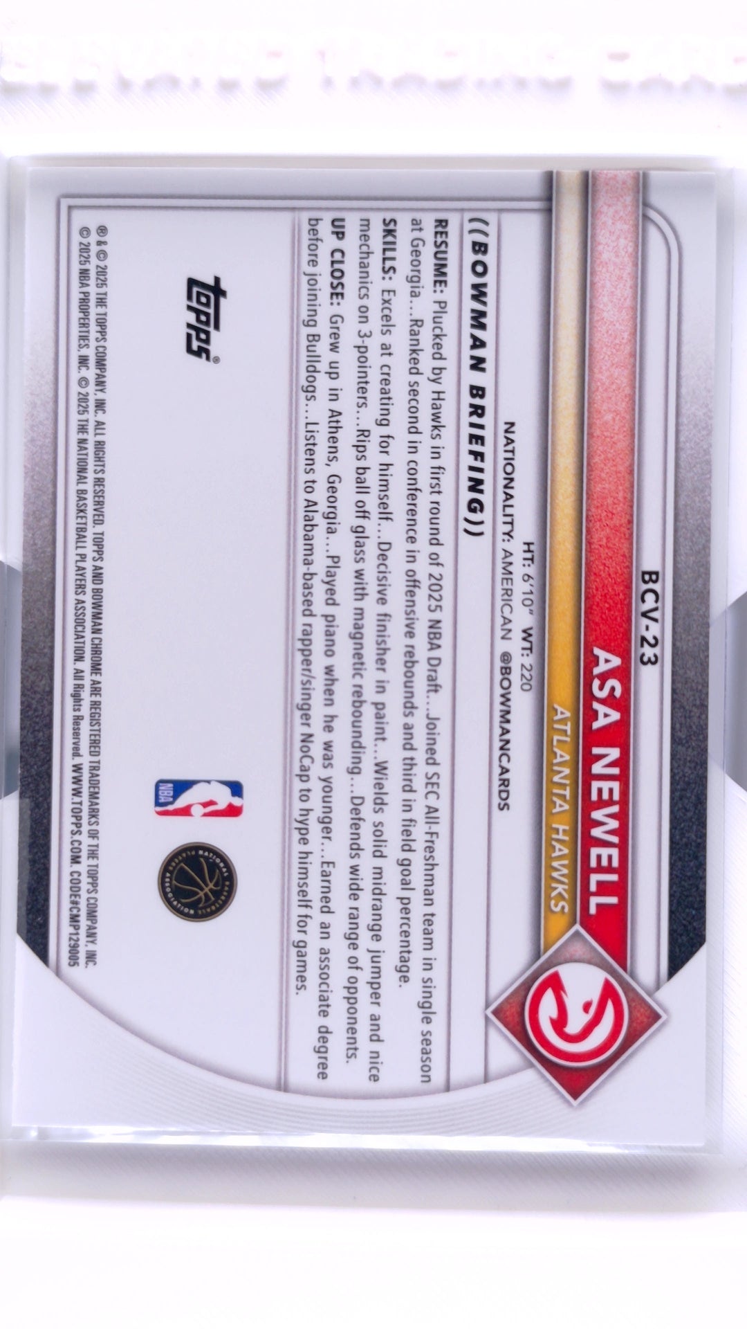 #BCV-23 Asa Newell Rookie Chrome - back