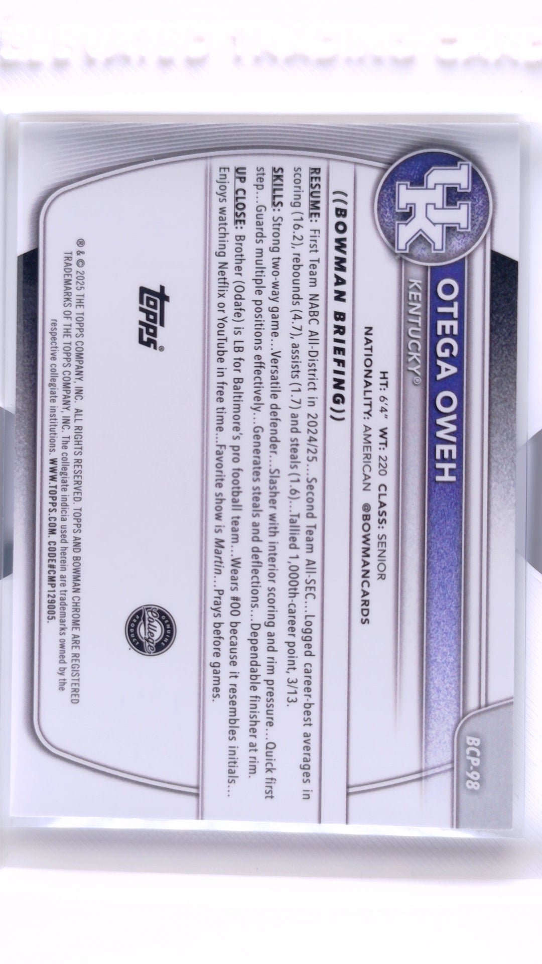 #BCP-98 Otega Oweh Chrome Prospects - back